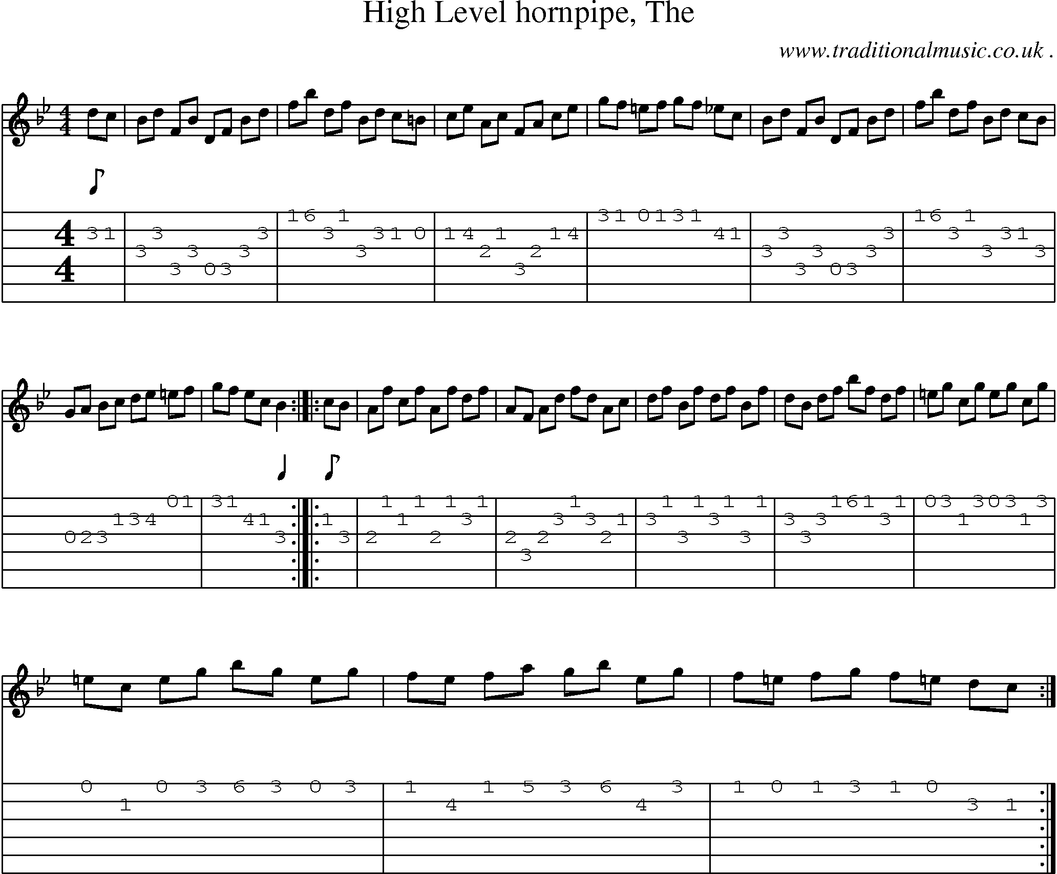Sheet-music  score, Chords and Guitar Tabs for High Level Hornpipe The