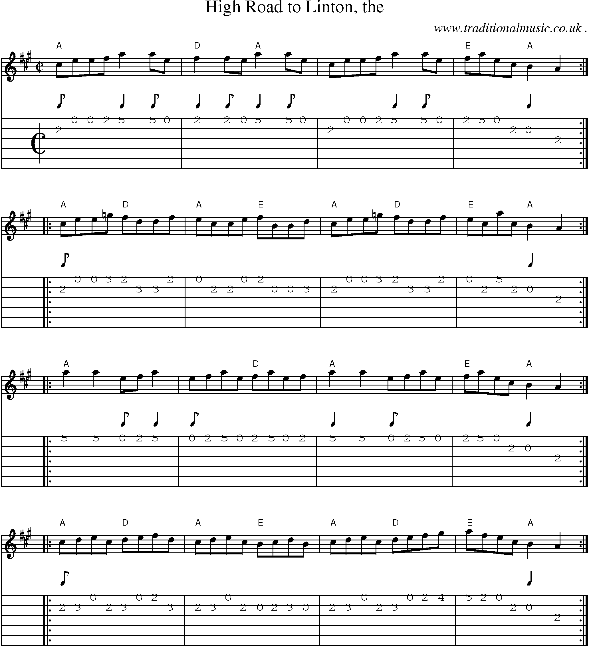 Sheet-music  score, Chords and Guitar Tabs for High Road To Linton The