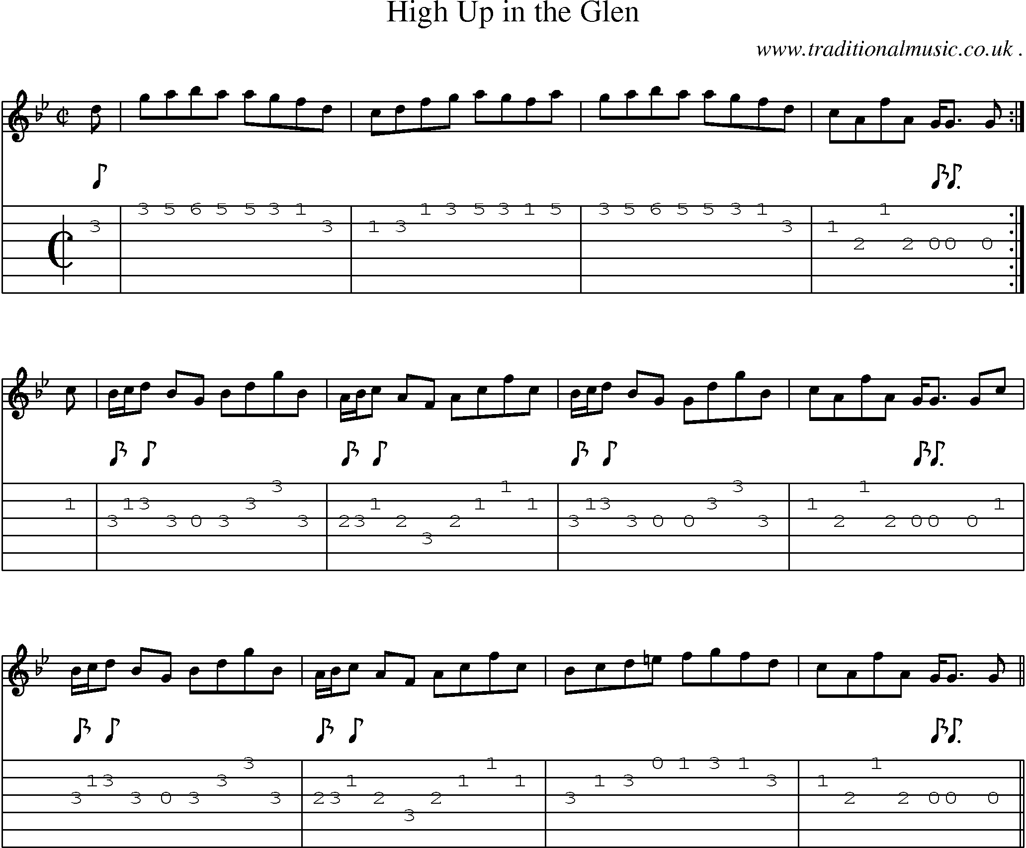 Sheet-music  score, Chords and Guitar Tabs for High Up In The Glen