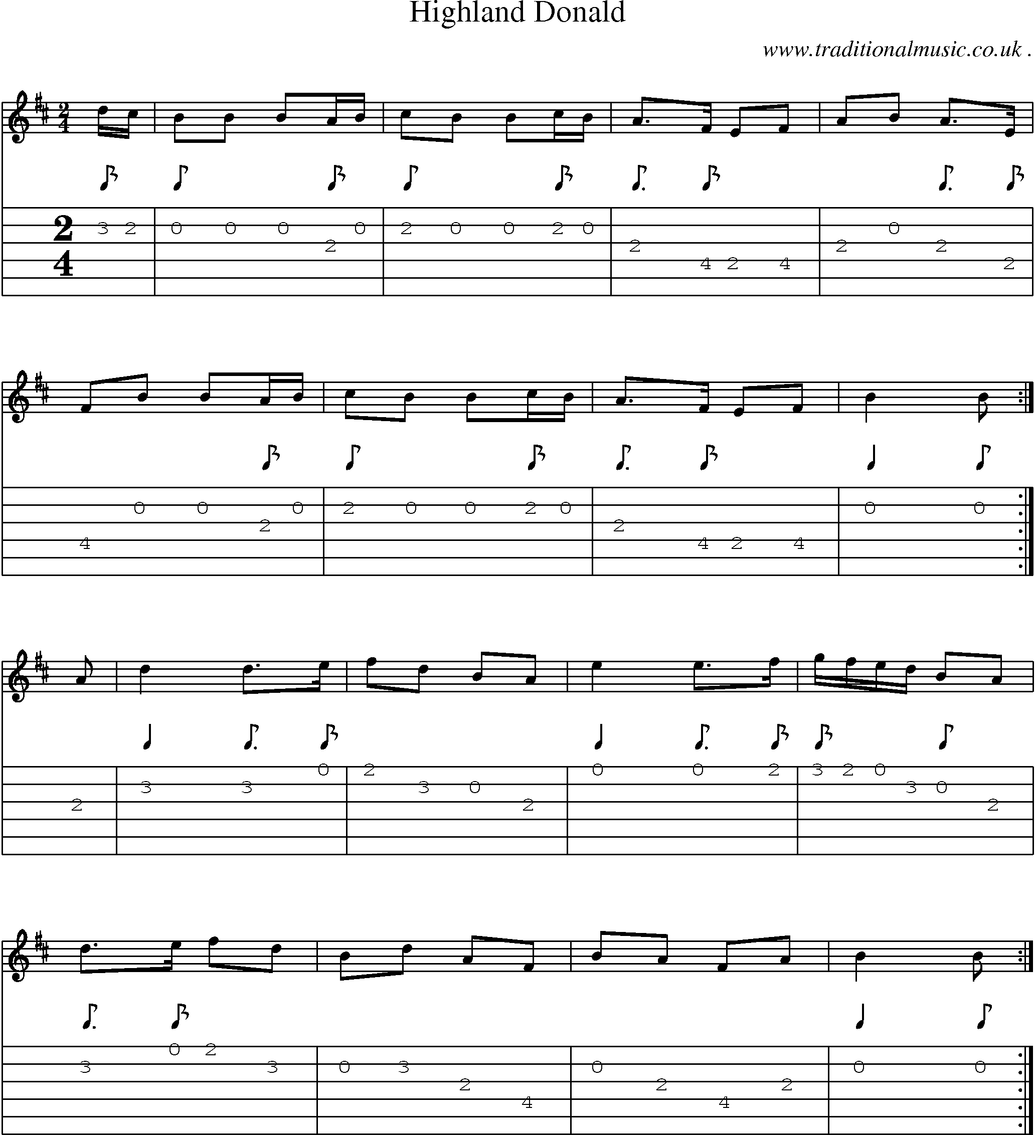 Sheet-music  score, Chords and Guitar Tabs for Highland Donald
