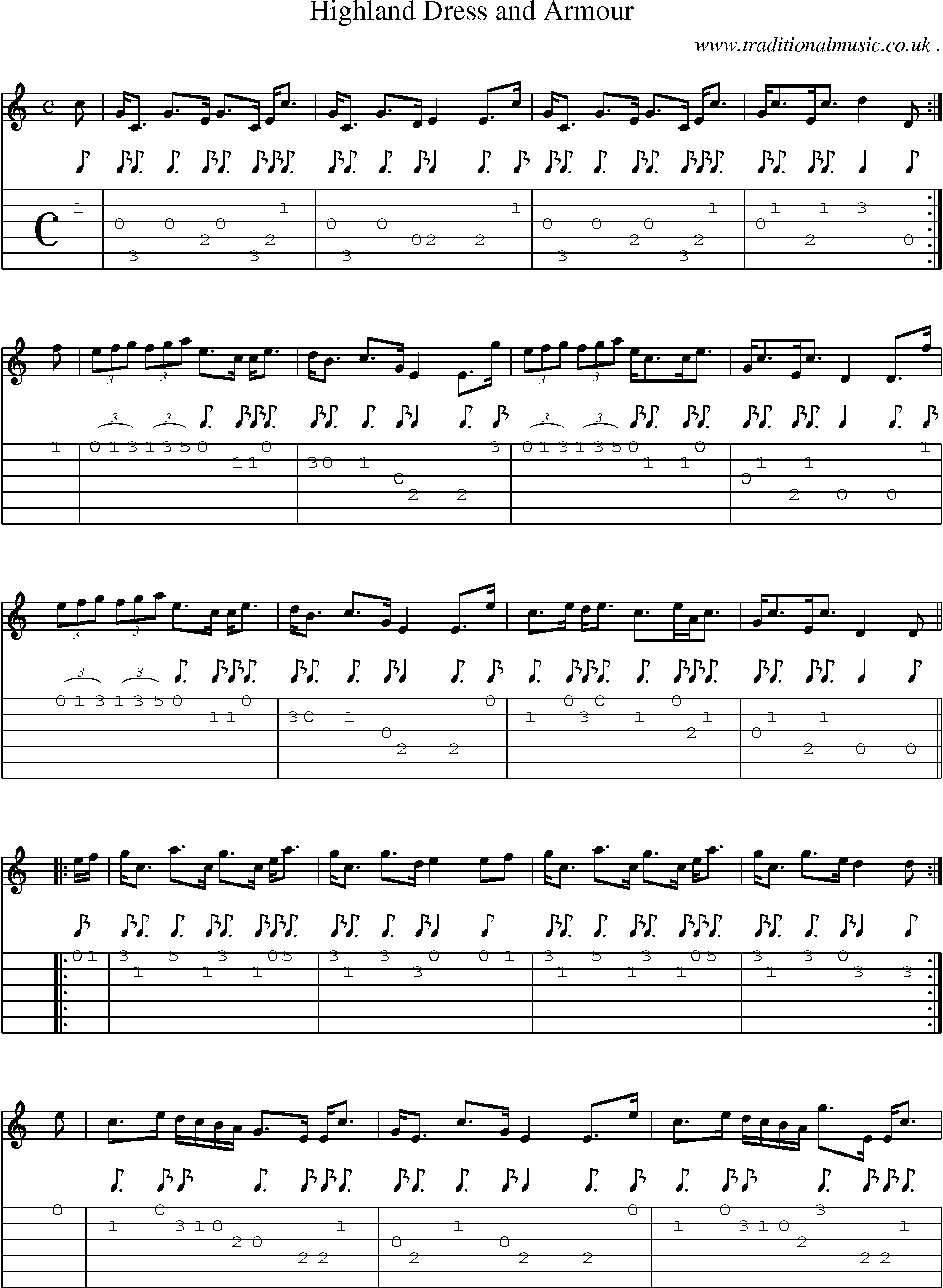 Sheet-music  score, Chords and Guitar Tabs for Highland Dress And Armour