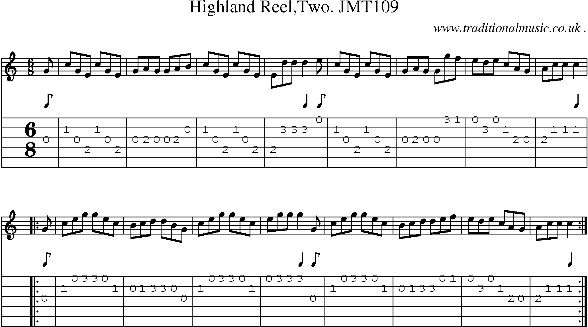 Sheet-music  score, Chords and Guitar Tabs for Highland Reeltwo Jmt109
