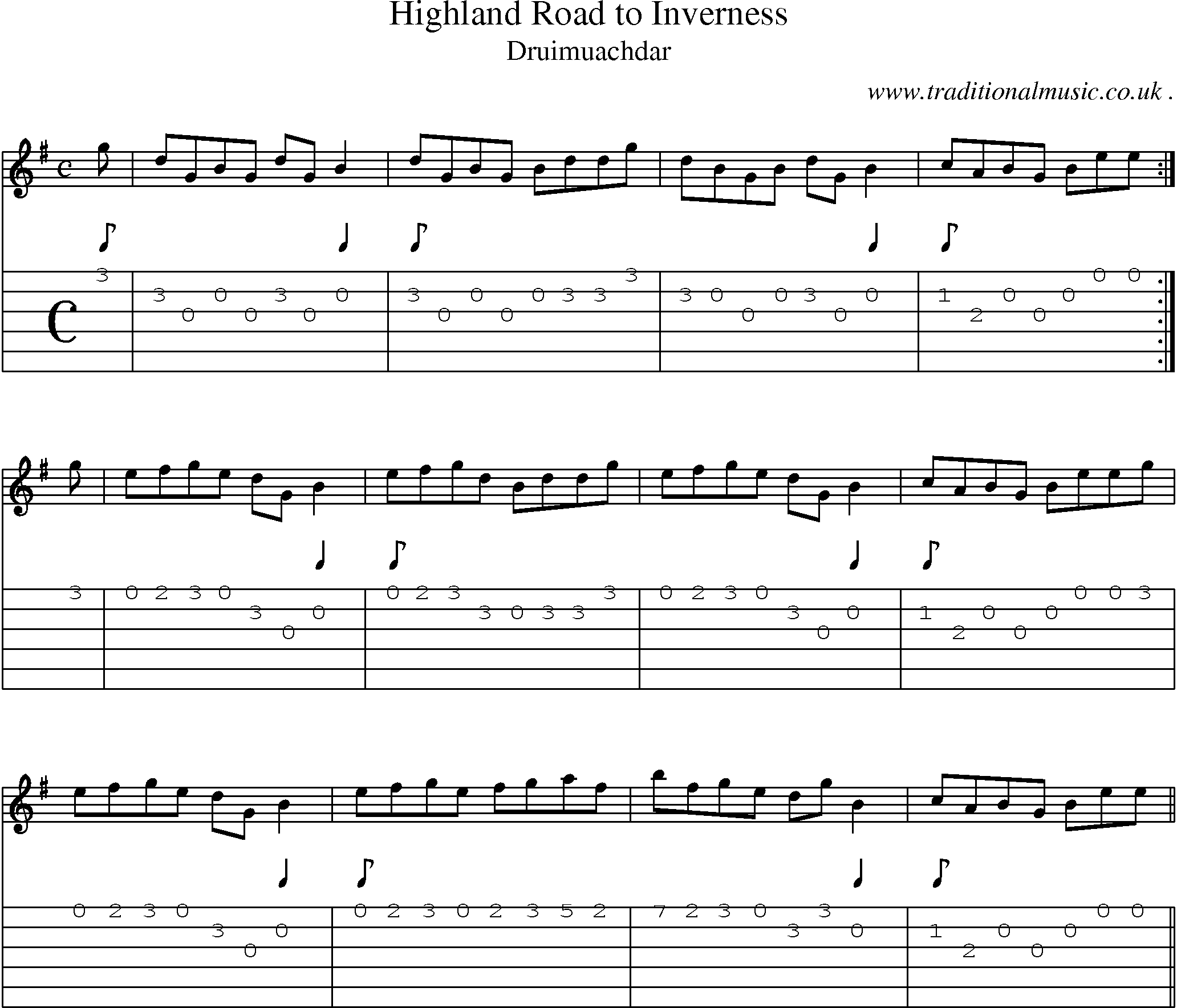 Sheet-music  score, Chords and Guitar Tabs for Highland Road To Inverness