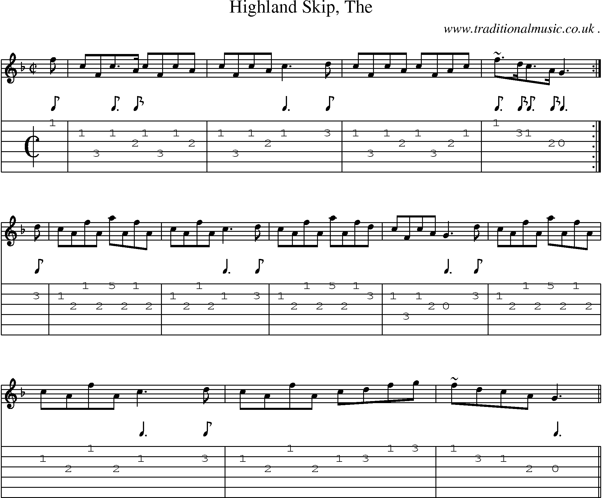 Sheet-music  score, Chords and Guitar Tabs for Highland Skip The