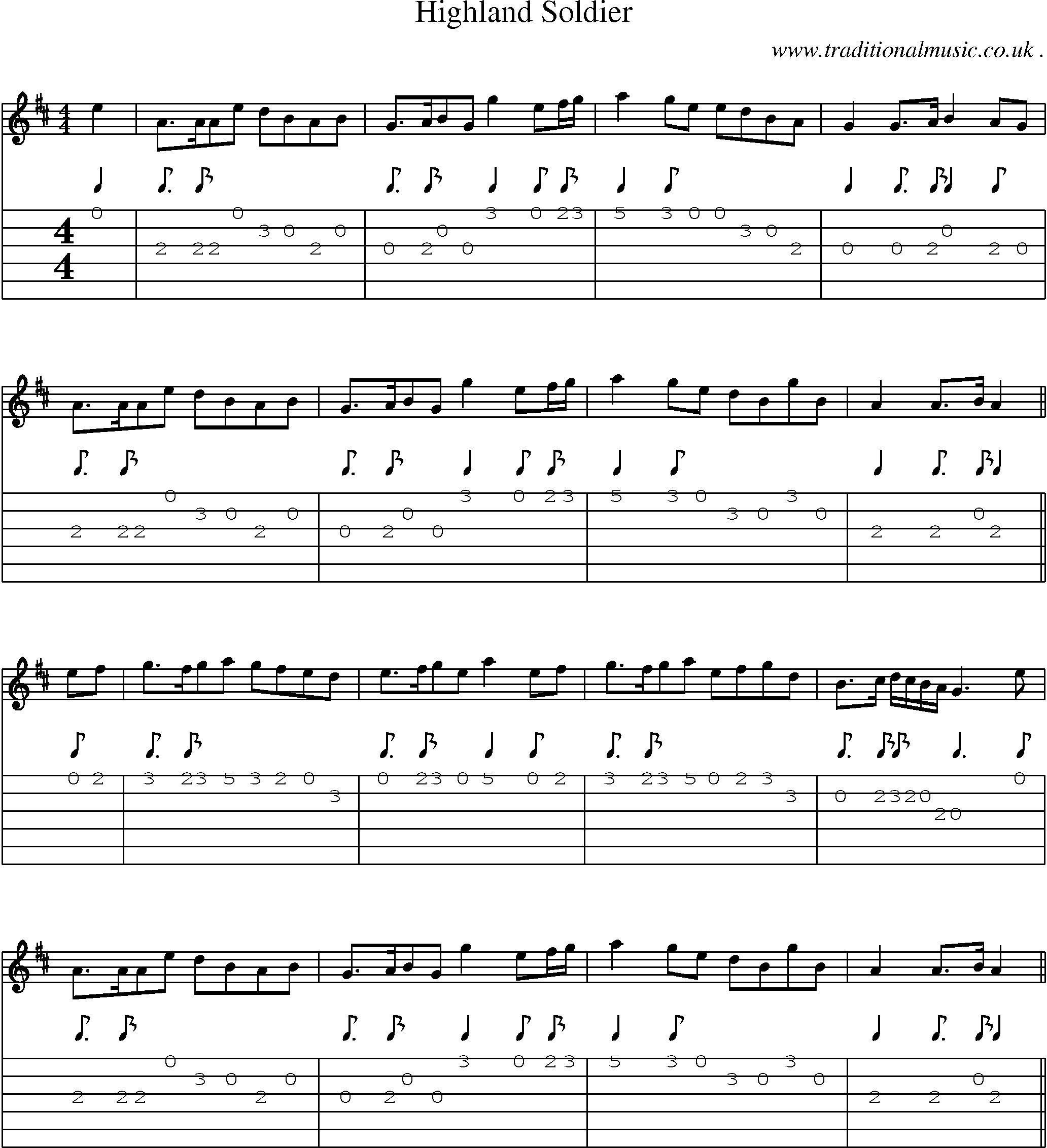 Sheet-music  score, Chords and Guitar Tabs for Highland Soldier