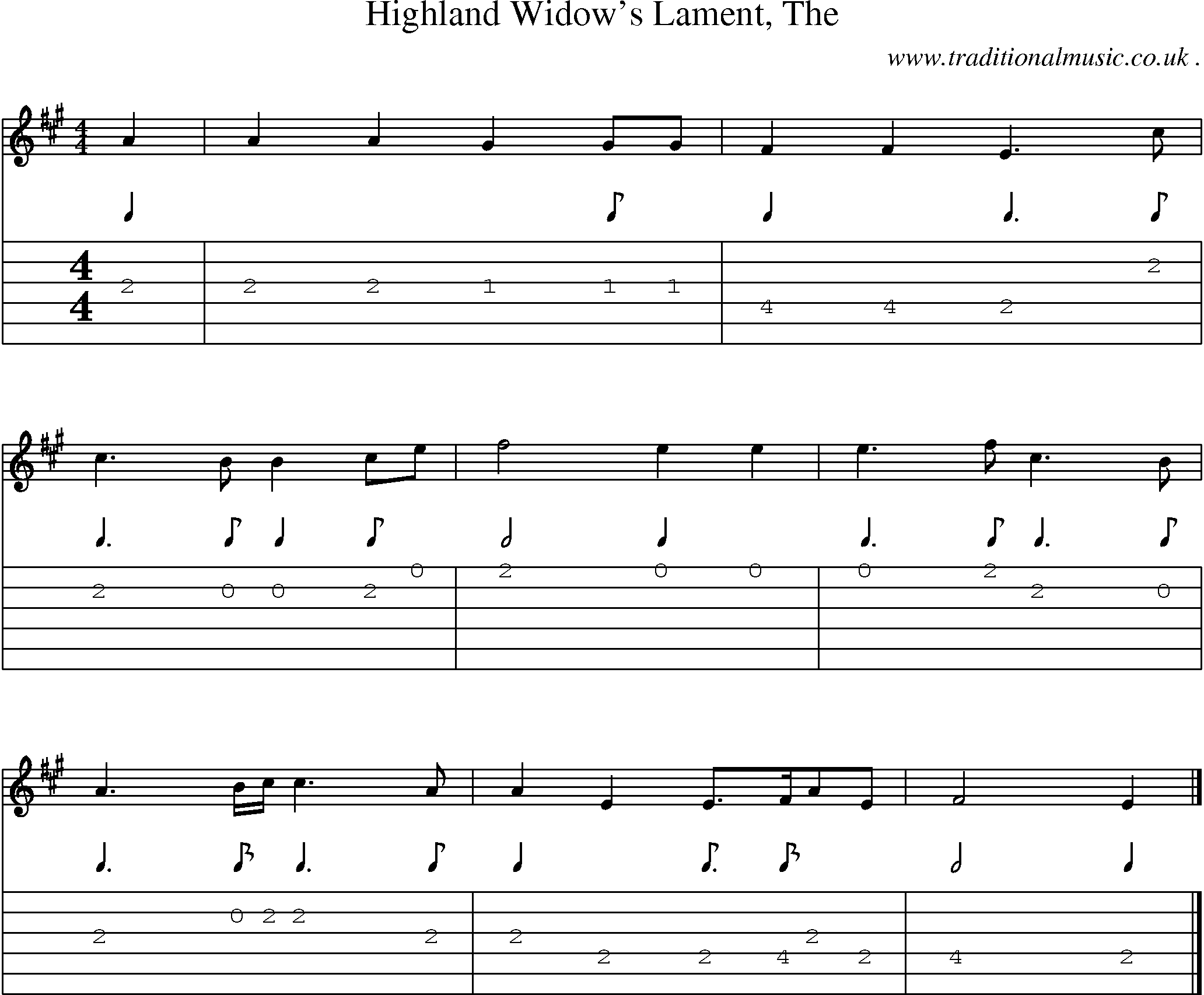 Sheet-music  score, Chords and Guitar Tabs for Highland Widows Lament The
