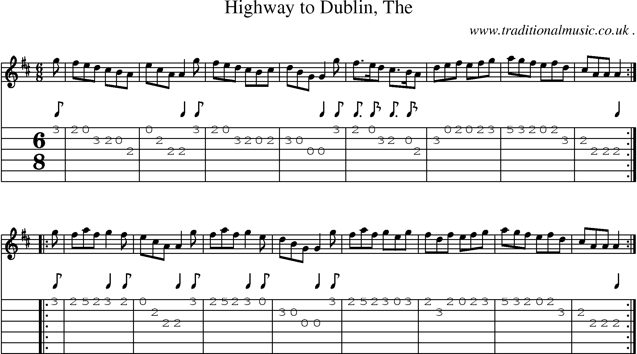 Sheet-music  score, Chords and Guitar Tabs for Highway To Dublin The