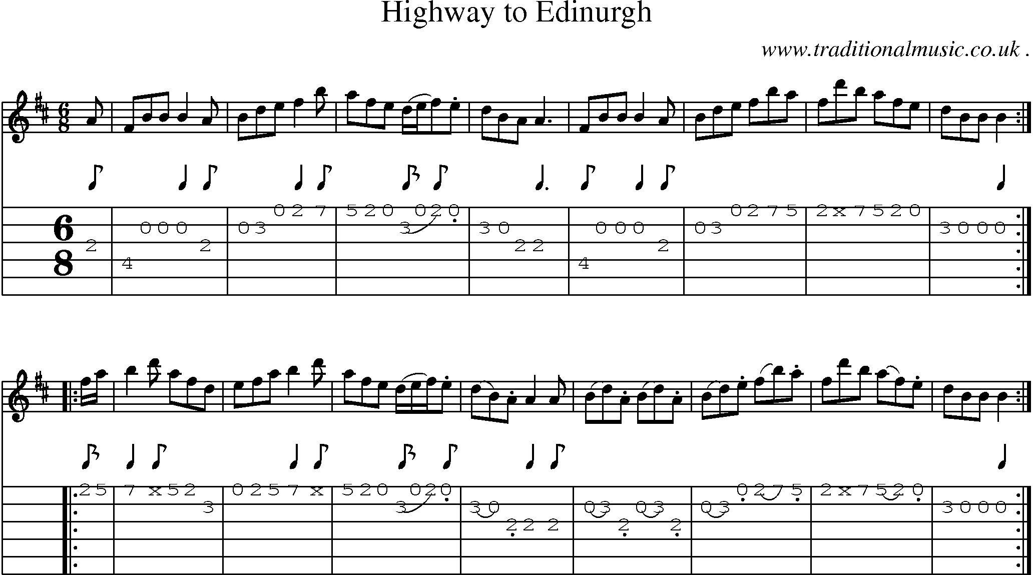 Sheet-music  score, Chords and Guitar Tabs for Highway To Edinurgh
