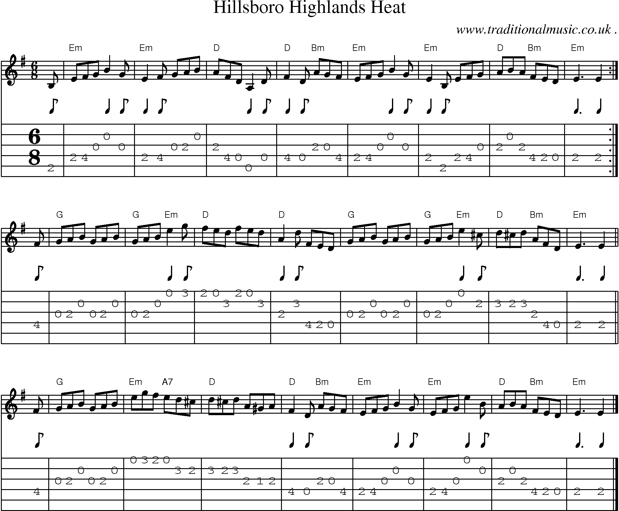 Sheet-music  score, Chords and Guitar Tabs for Hillsboro Highlands Heat