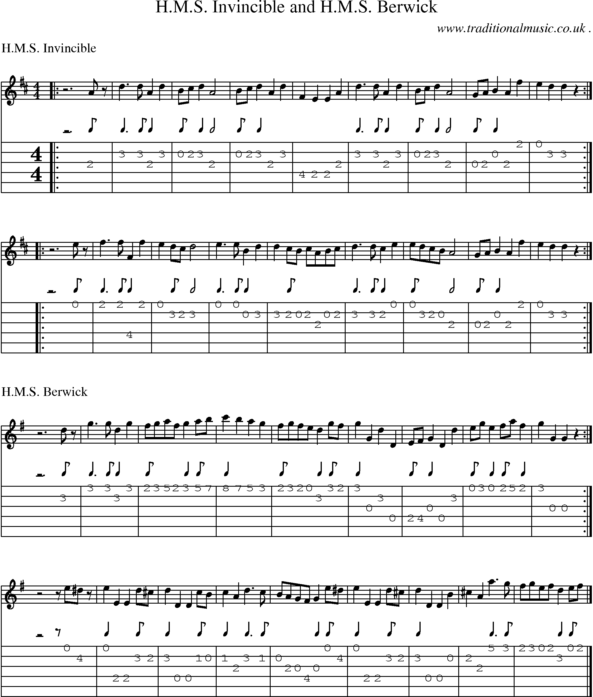Sheet-music  score, Chords and Guitar Tabs for Hms Invincible And Hms Berwick