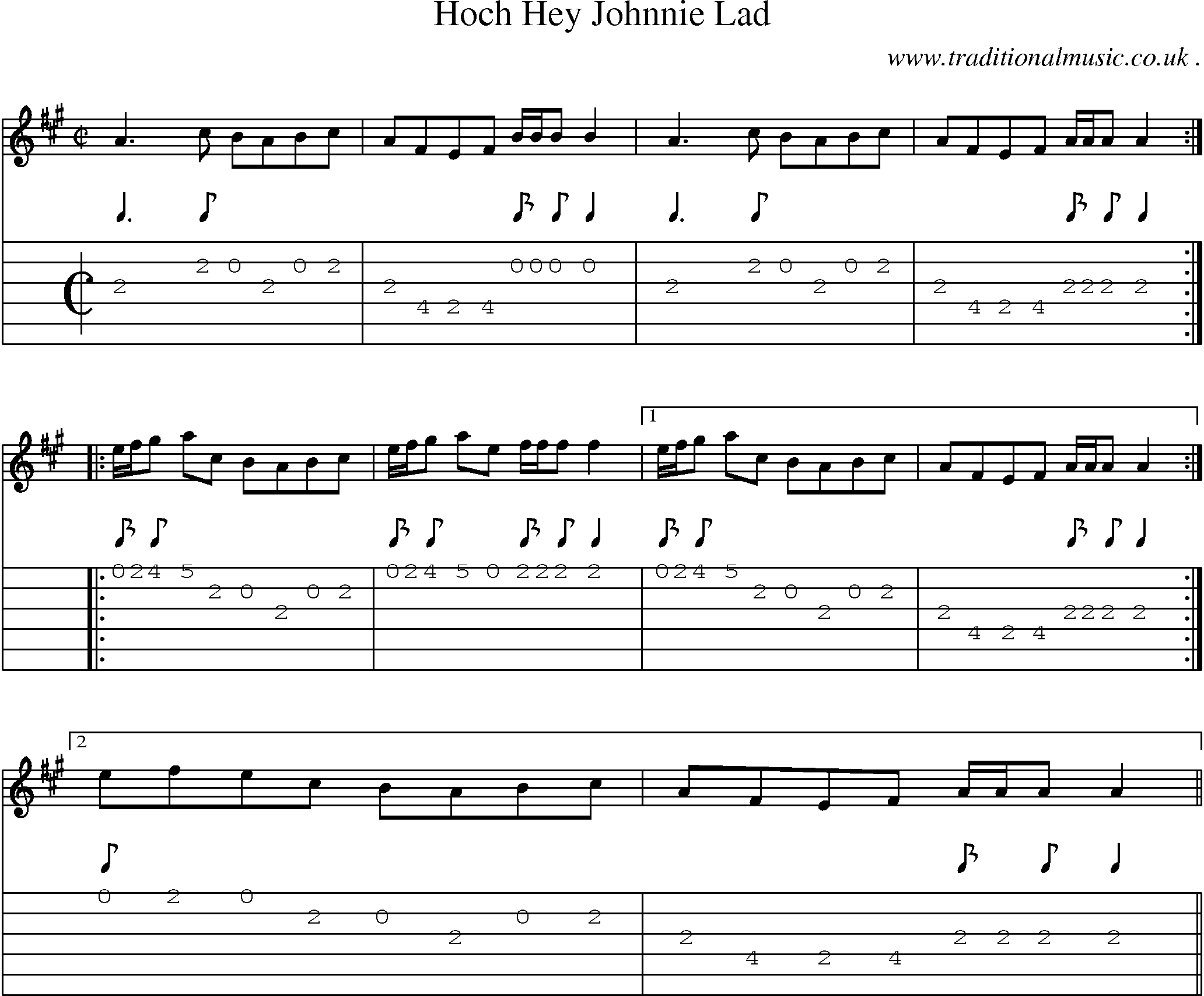 Sheet-music  score, Chords and Guitar Tabs for Hoch Hey Johnnie Lad