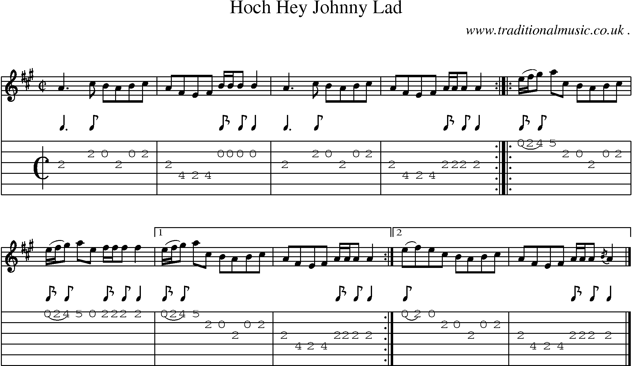 Sheet-music  score, Chords and Guitar Tabs for Hoch Hey Johnny Lad