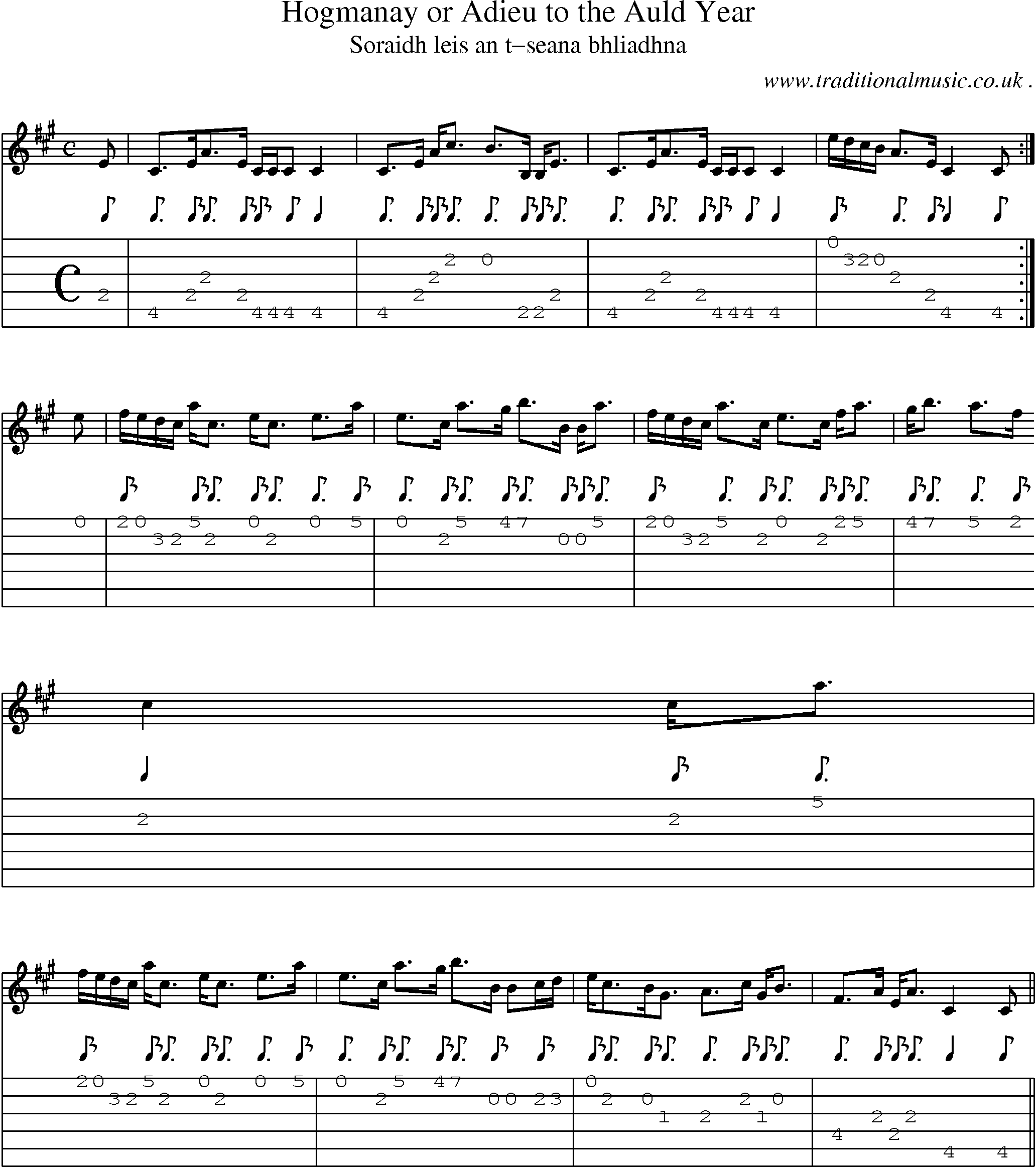 Sheet-music  score, Chords and Guitar Tabs for Hogmanay Or Adieu To The Auld Year