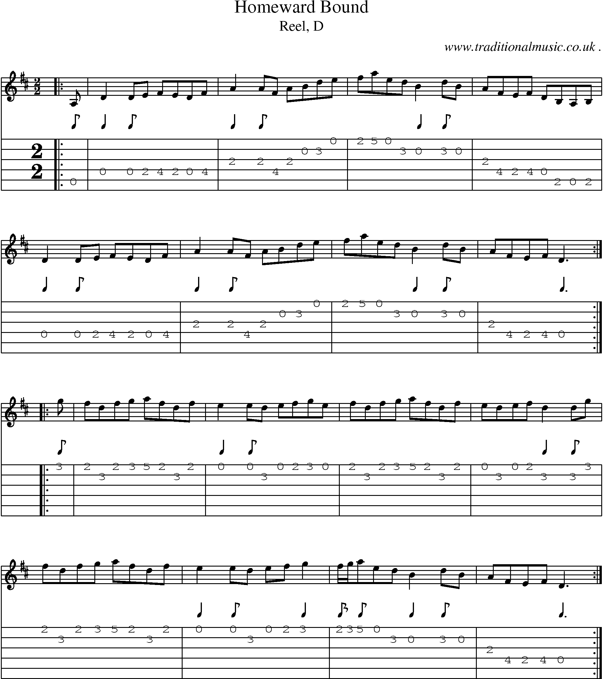 Sheet-music  score, Chords and Guitar Tabs for Homeward Bound