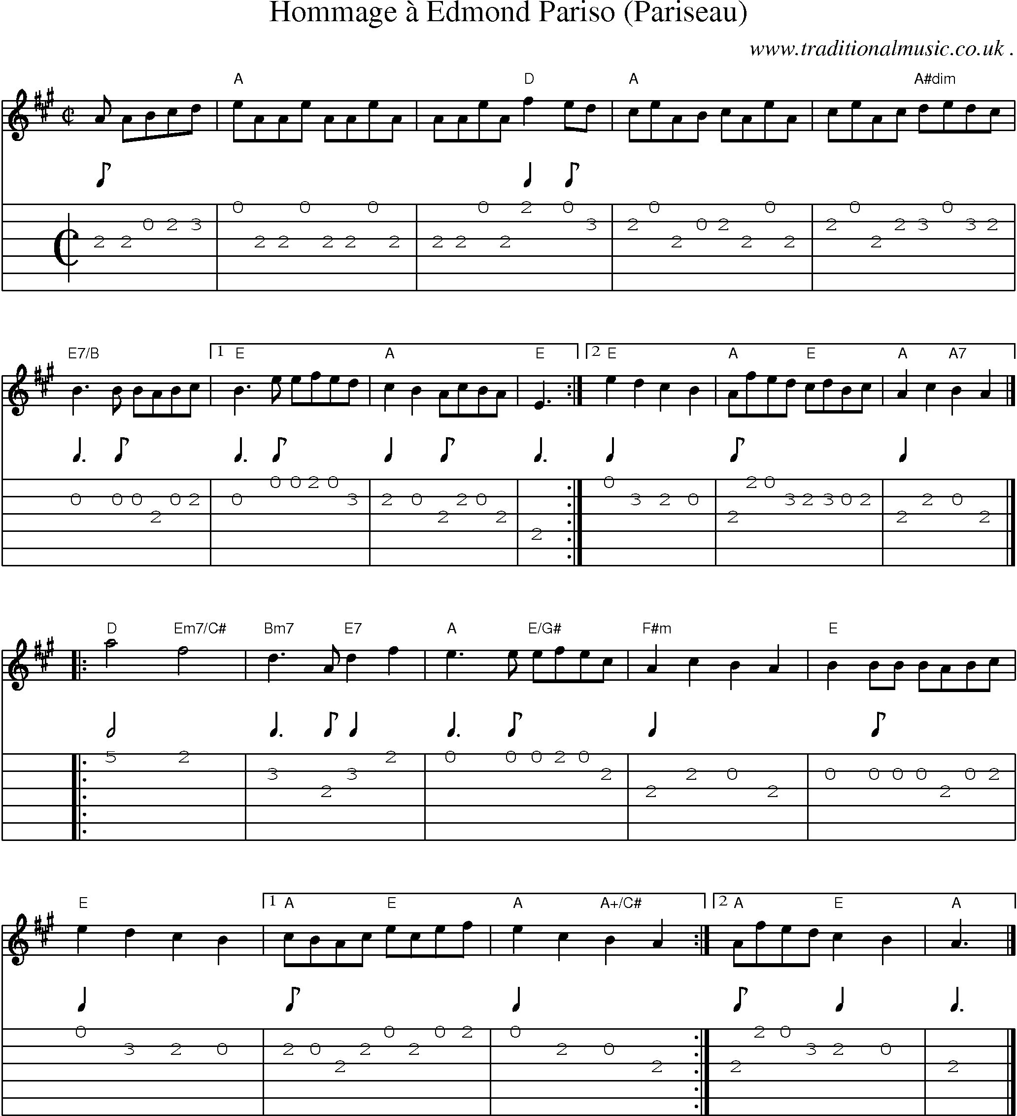 Sheet-music  score, Chords and Guitar Tabs for Hommage A Edmond Pariso Pariseau