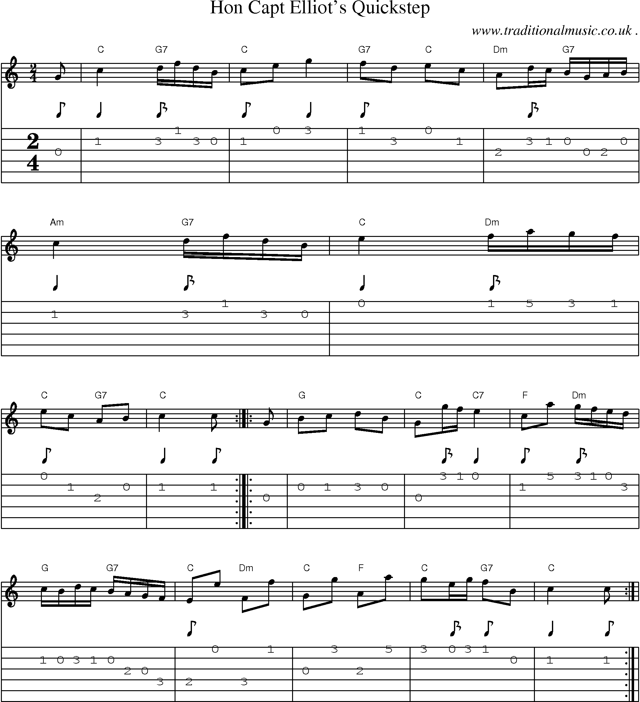 Sheet-music  score, Chords and Guitar Tabs for Hon Capt Elliots Quickstep