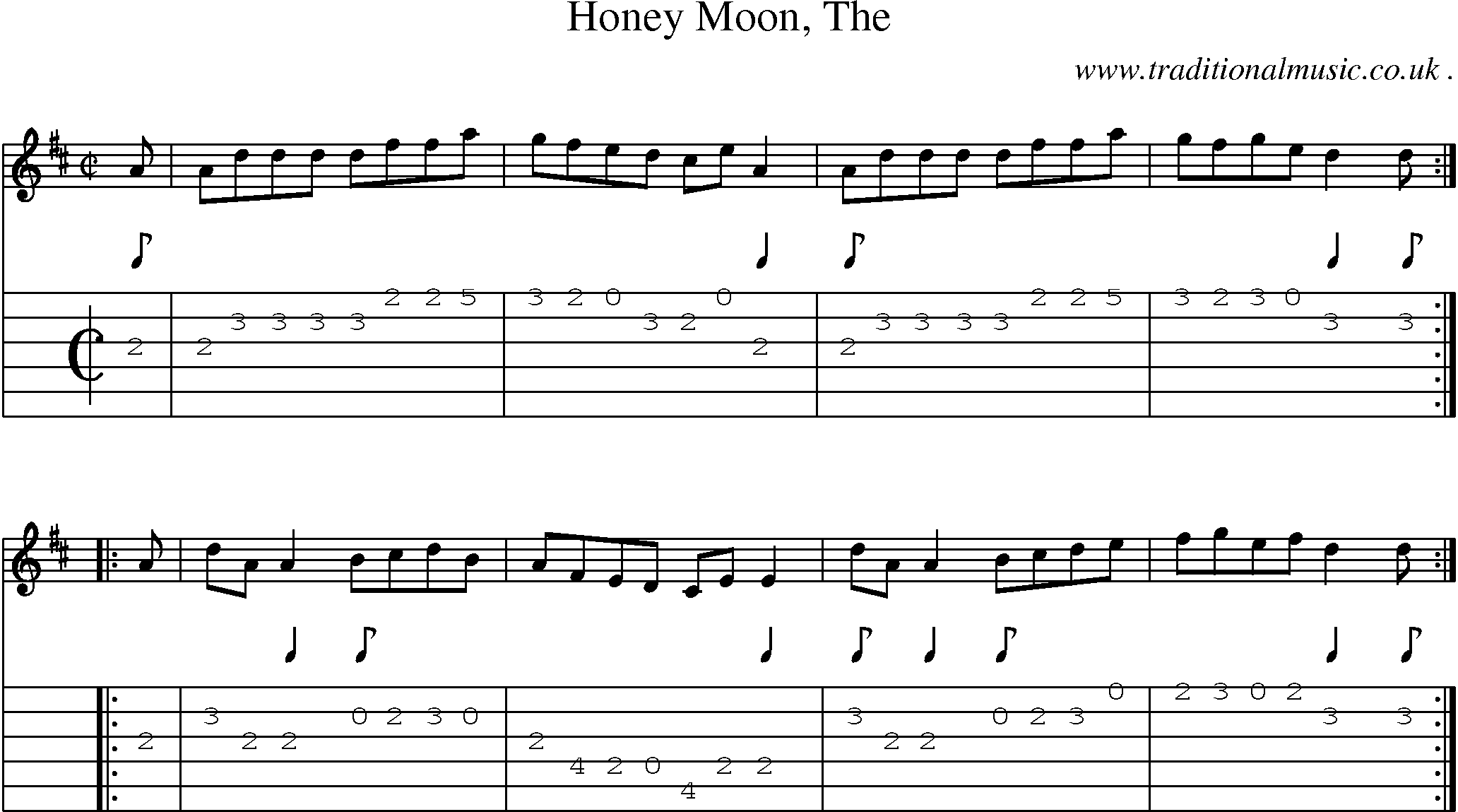Sheet-music  score, Chords and Guitar Tabs for Honey Moon The