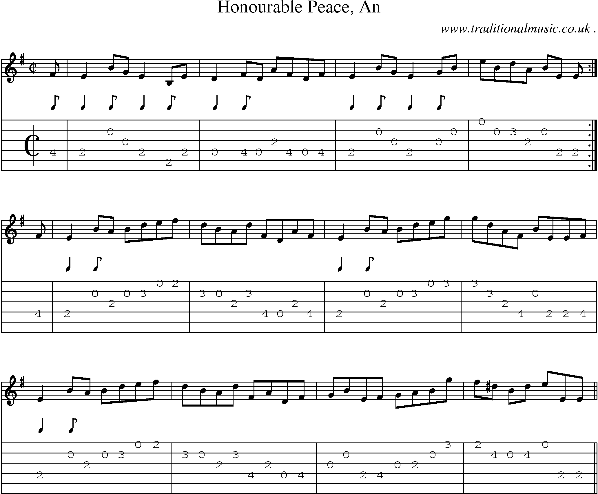 Sheet-music  score, Chords and Guitar Tabs for Honourable Peace An