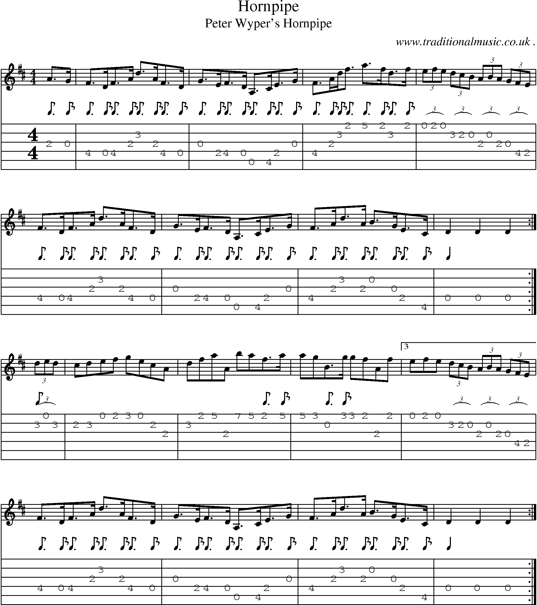 Sheet-music  score, Chords and Guitar Tabs for Hornpipe