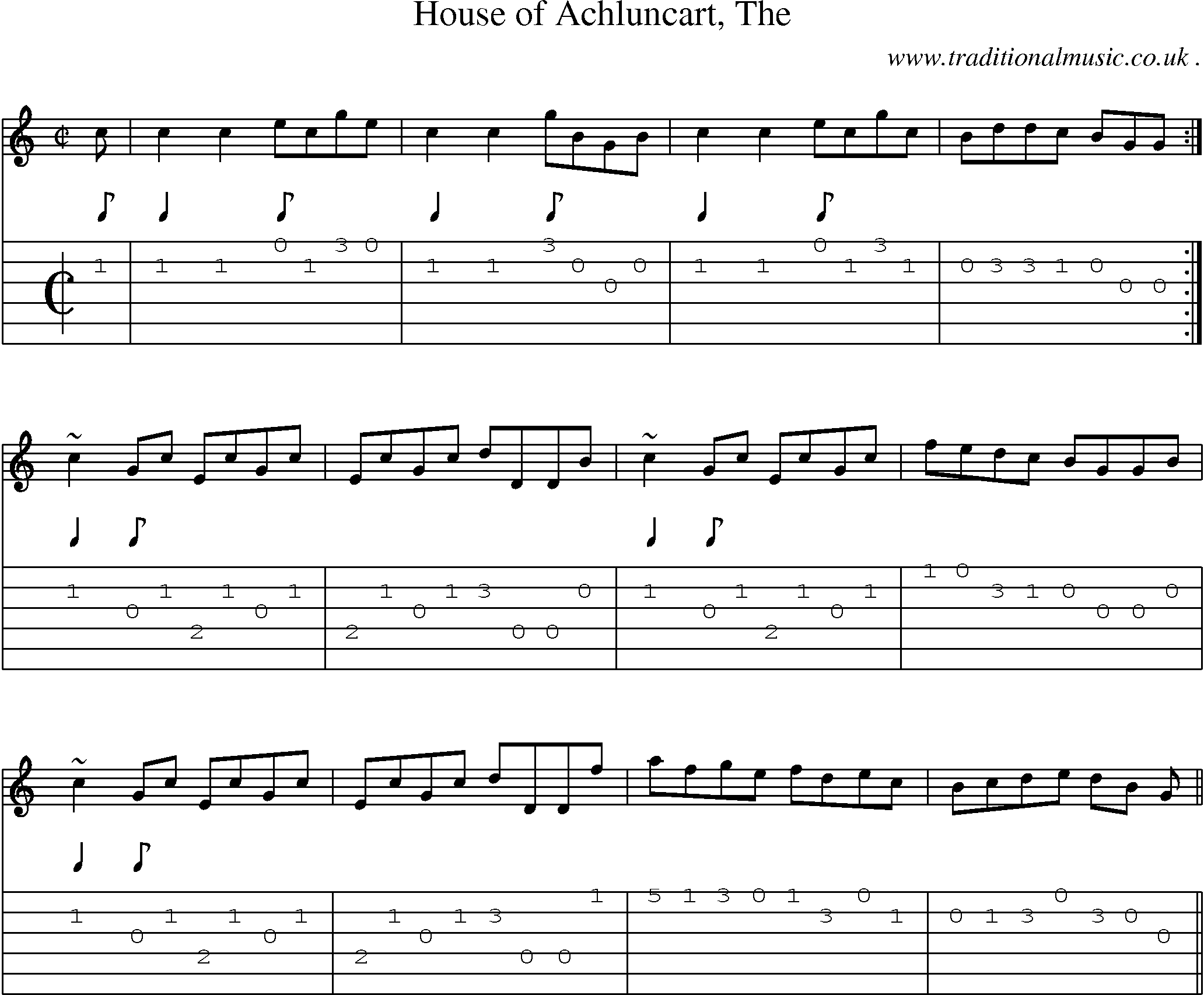 Sheet-music  score, Chords and Guitar Tabs for House Of Achluncart The