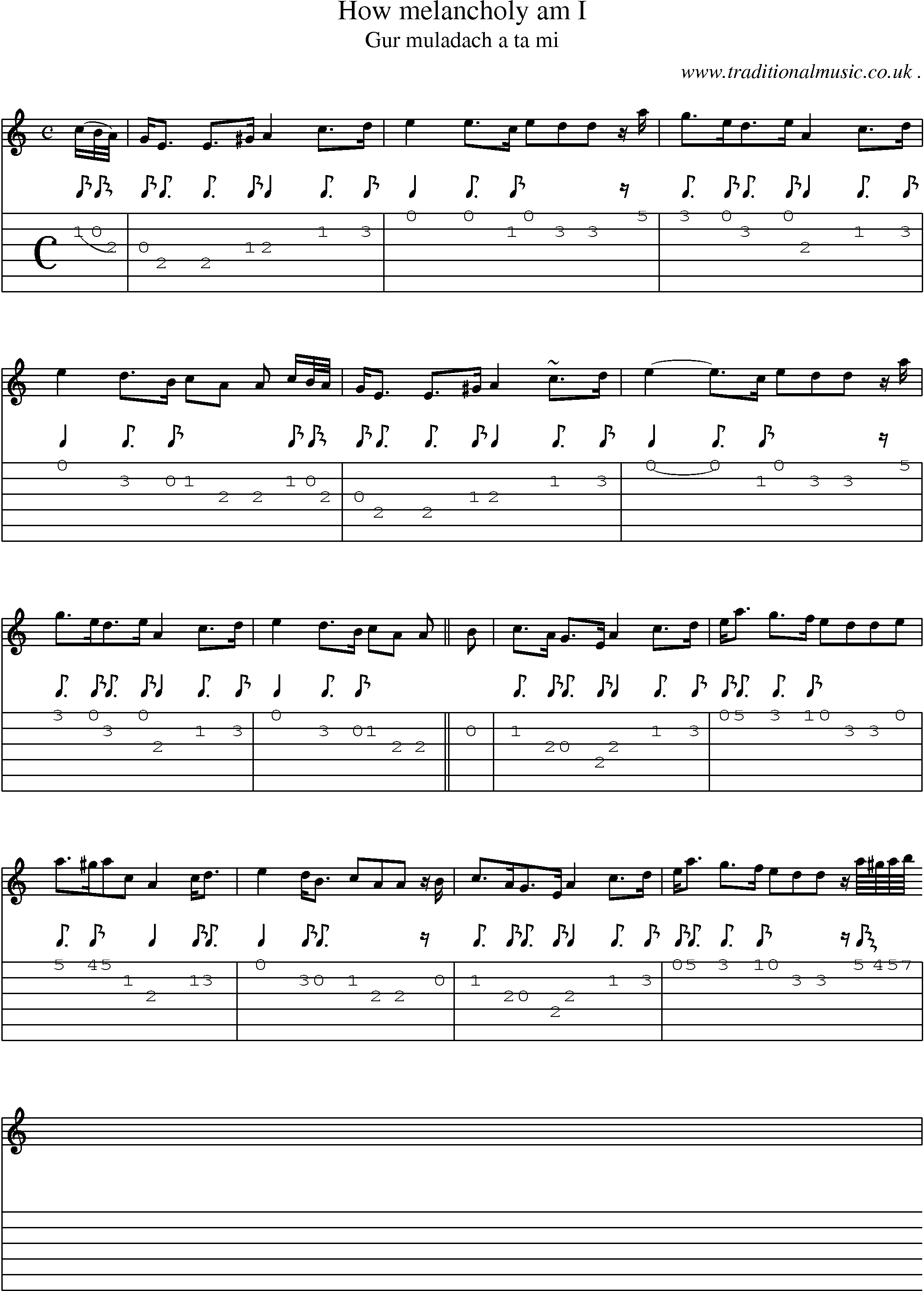 Sheet-music  score, Chords and Guitar Tabs for How Melancholy Am I