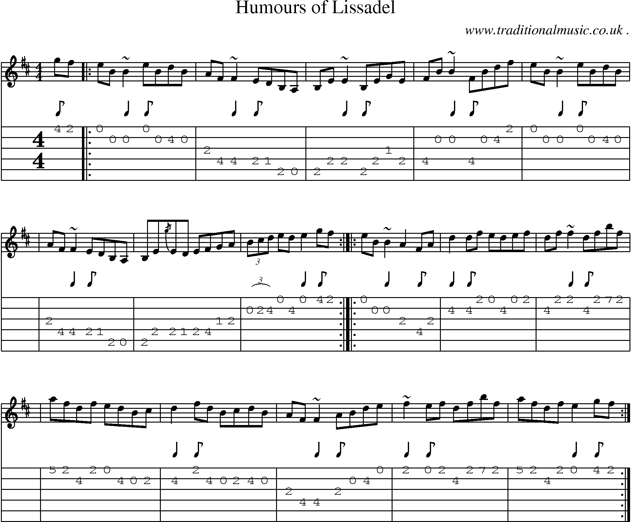 Sheet-music  score, Chords and Guitar Tabs for Humours Of Lissadel