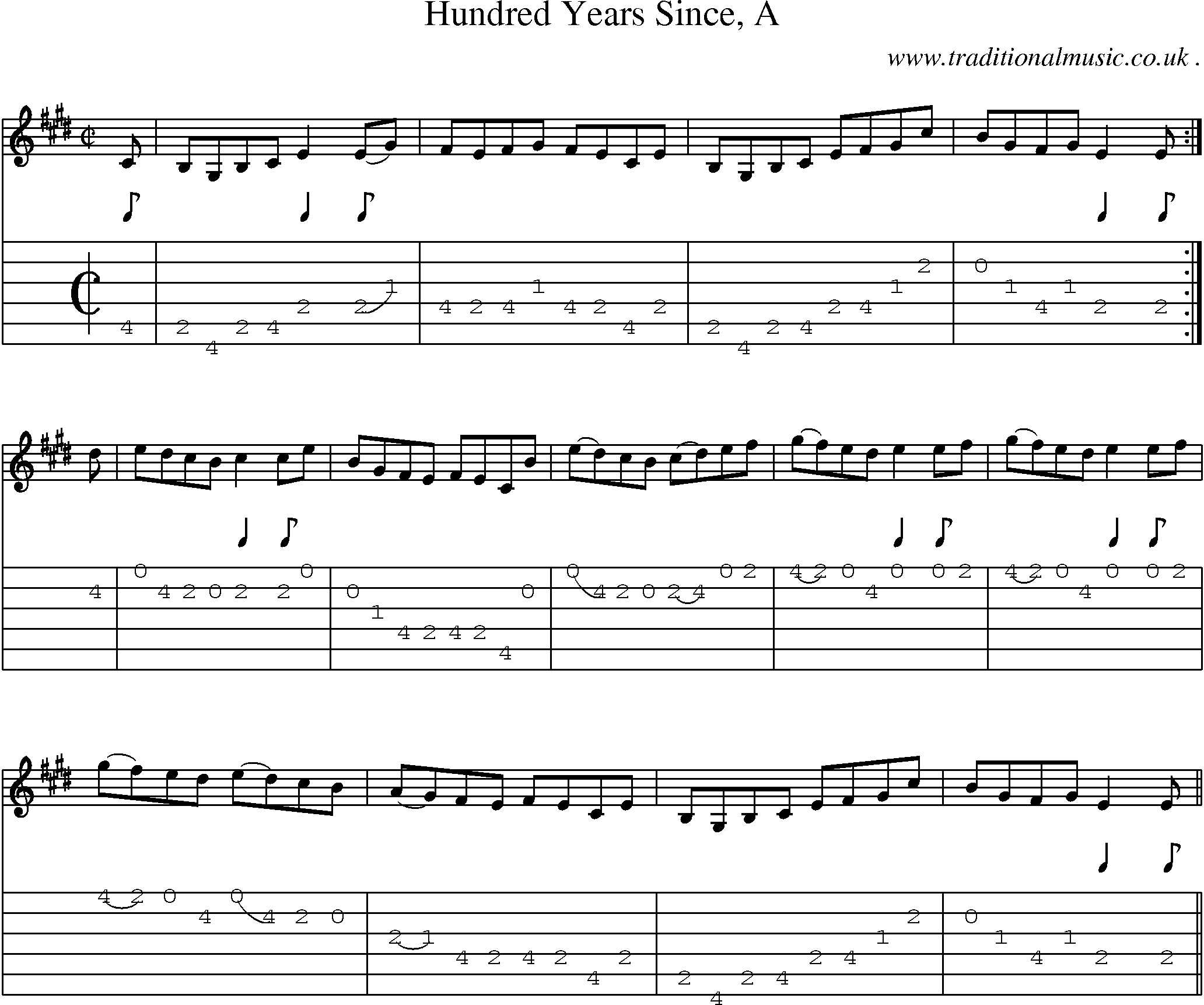 Sheet-music  score, Chords and Guitar Tabs for Hundred Years Since A