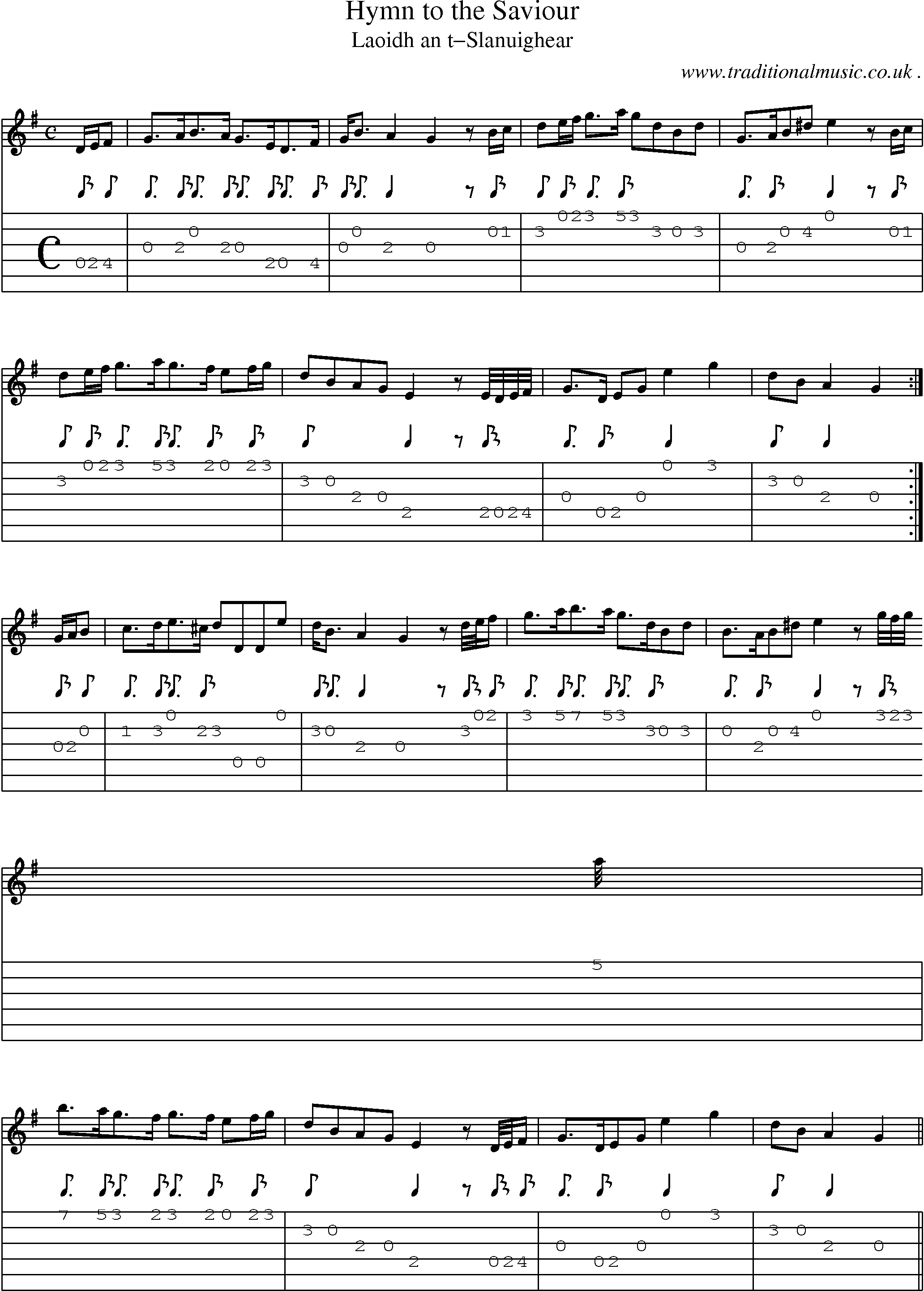 Sheet-music  score, Chords and Guitar Tabs for Hymn To The Saviour