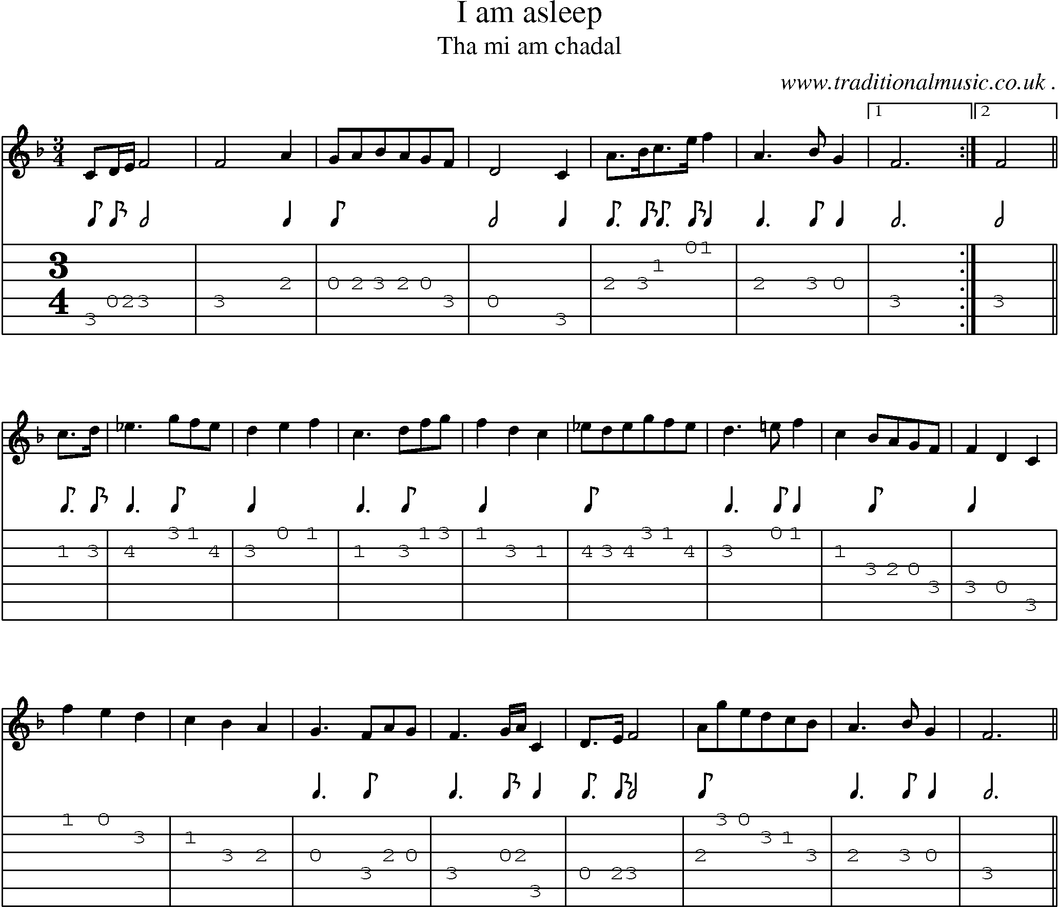 Sheet-music  score, Chords and Guitar Tabs for I Am Asleep