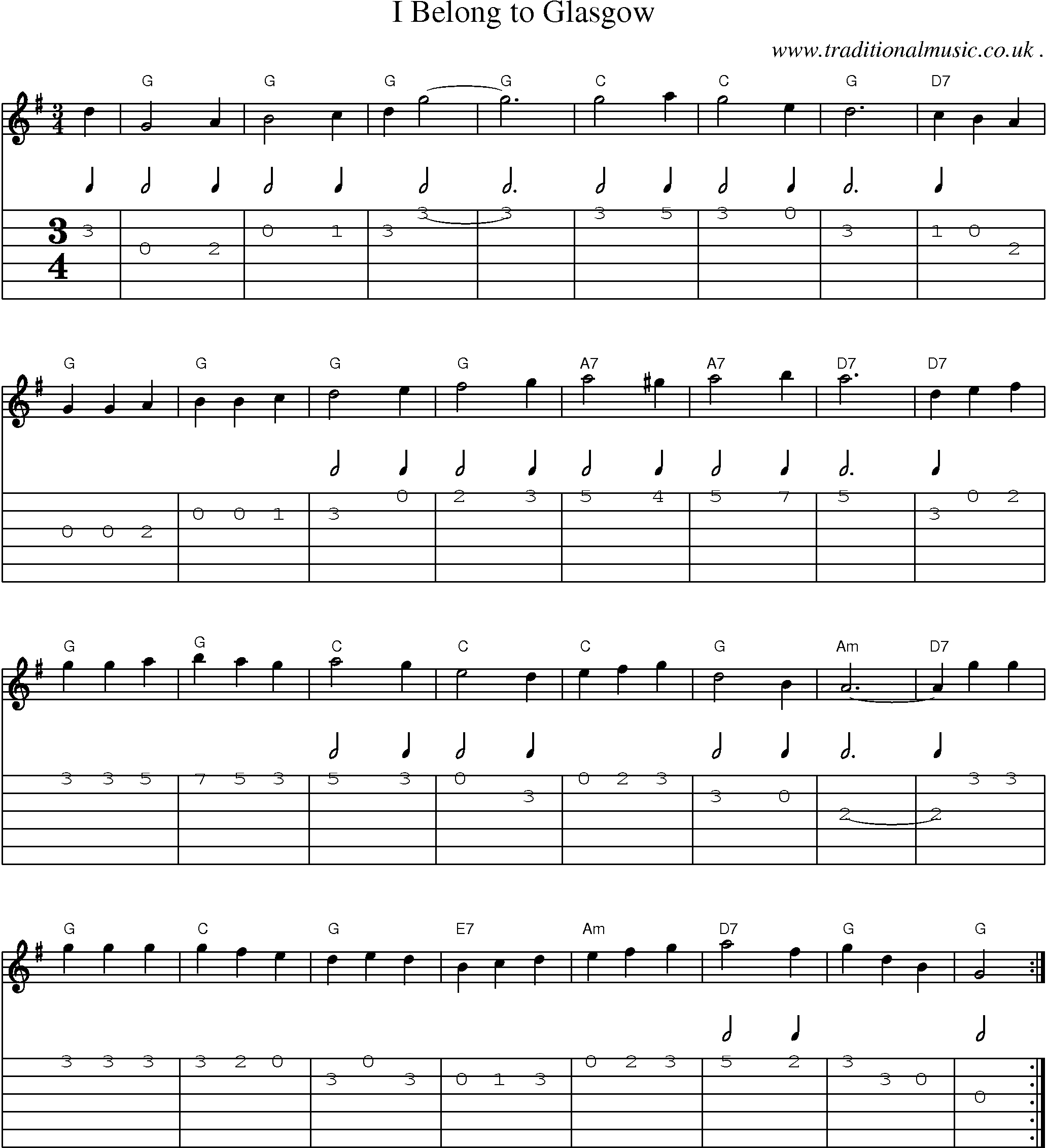 Sheet-music  score, Chords and Guitar Tabs for I Belong To Glasgow