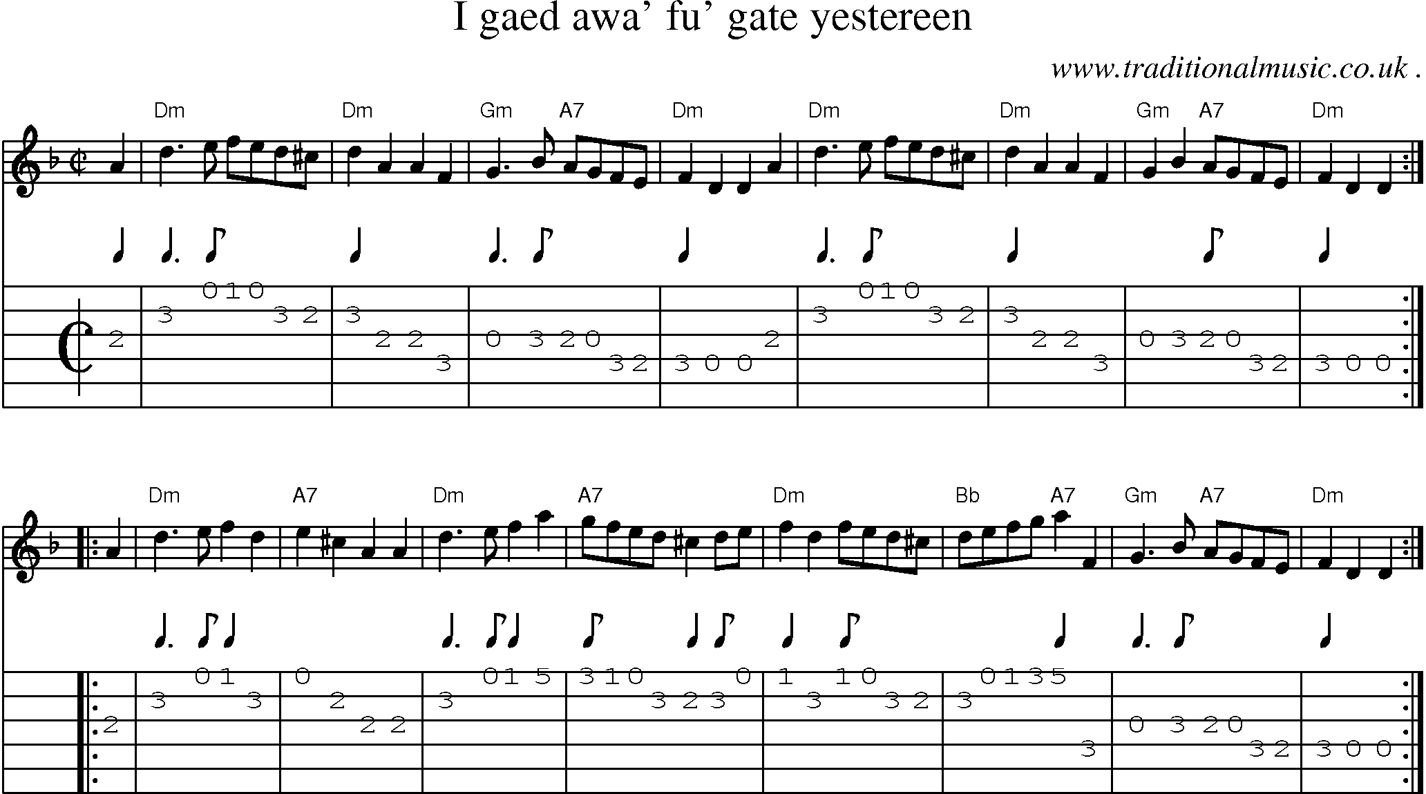 Sheet-music  score, Chords and Guitar Tabs for I Gaed Awa Fu Gate Yestereen