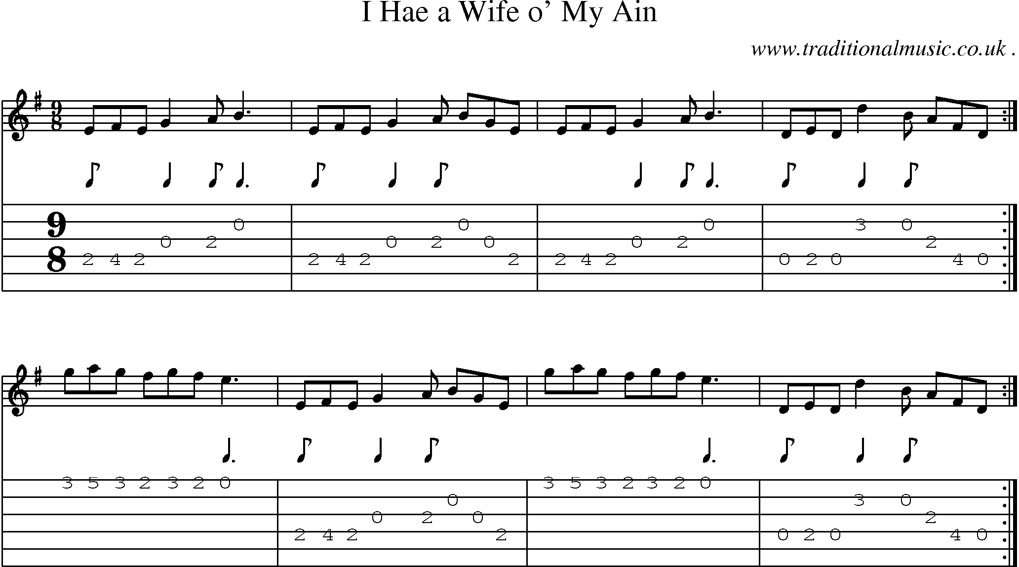 Sheet-music  score, Chords and Guitar Tabs for I Hae A Wife O My Ain