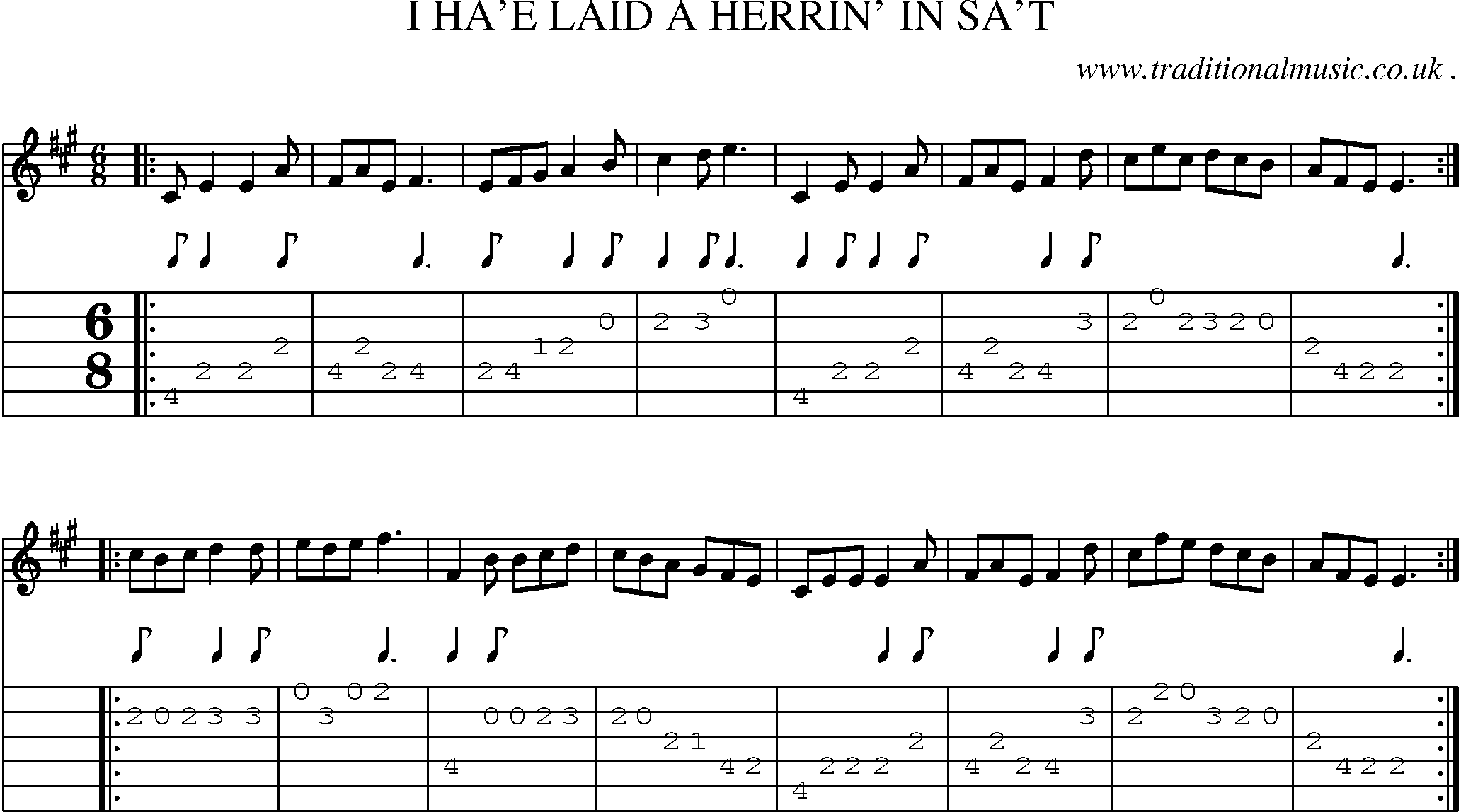 Sheet-music  score, Chords and Guitar Tabs for I Hae Laid A Herrin In Sat
