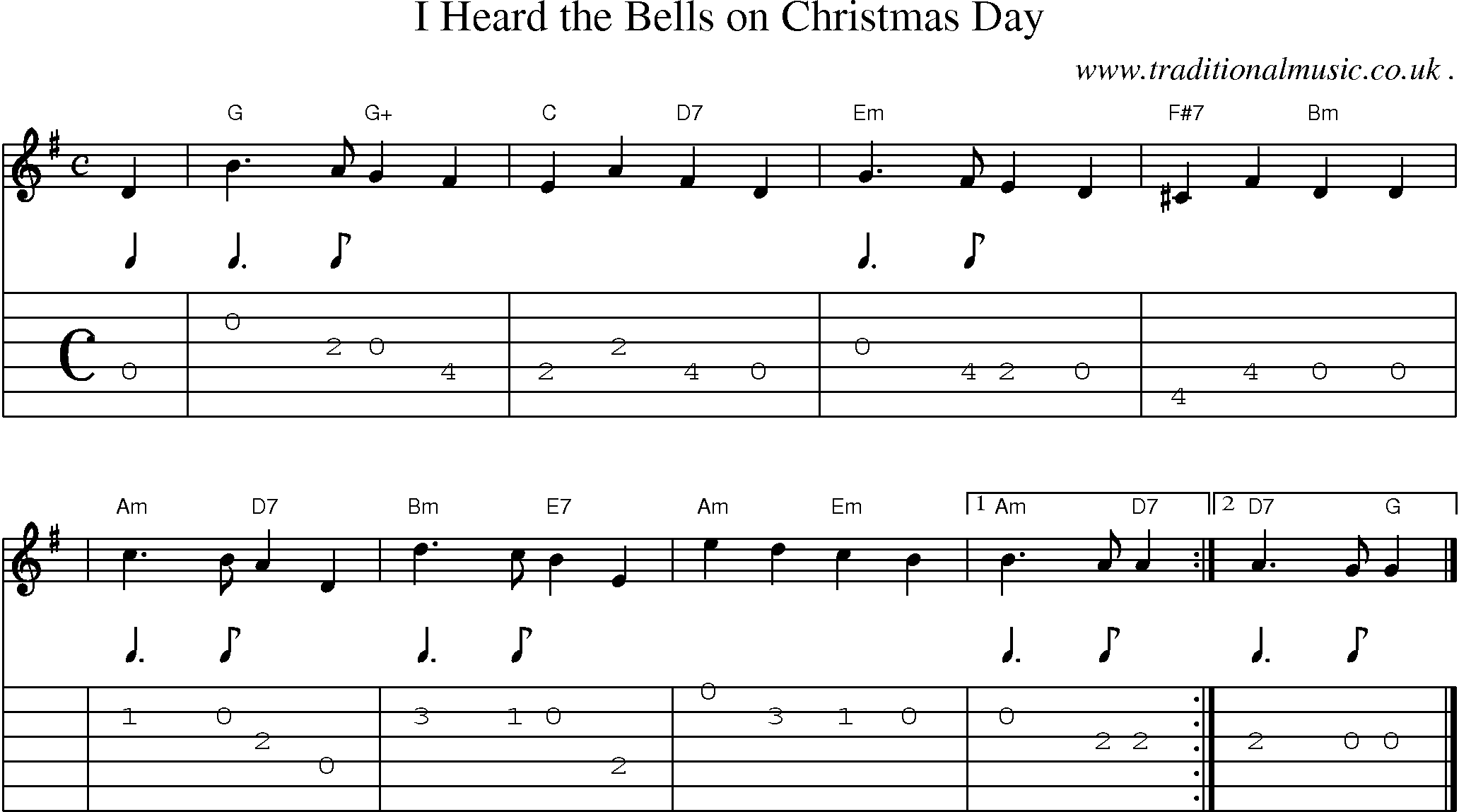 Sheet-music  score, Chords and Guitar Tabs for I Heard The Bells On Christmas Day
