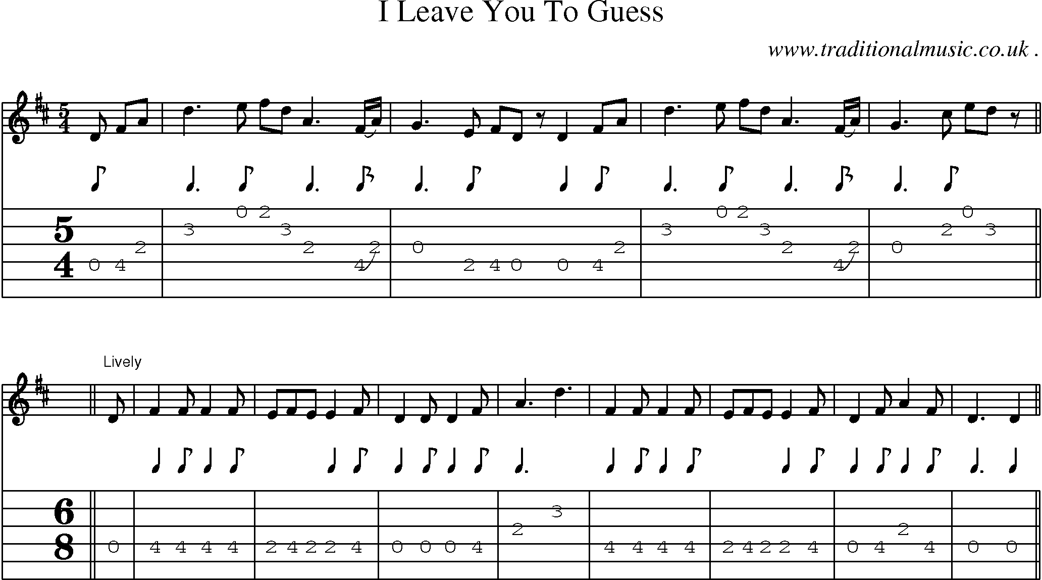 Sheet-music  score, Chords and Guitar Tabs for I Leave You To Guess