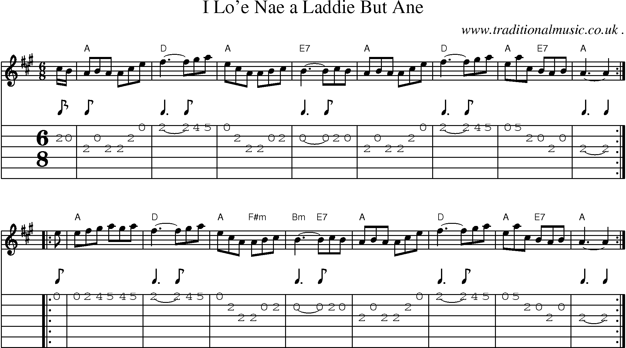 Sheet-music  score, Chords and Guitar Tabs for I Loe Nae A Laddie But Ane