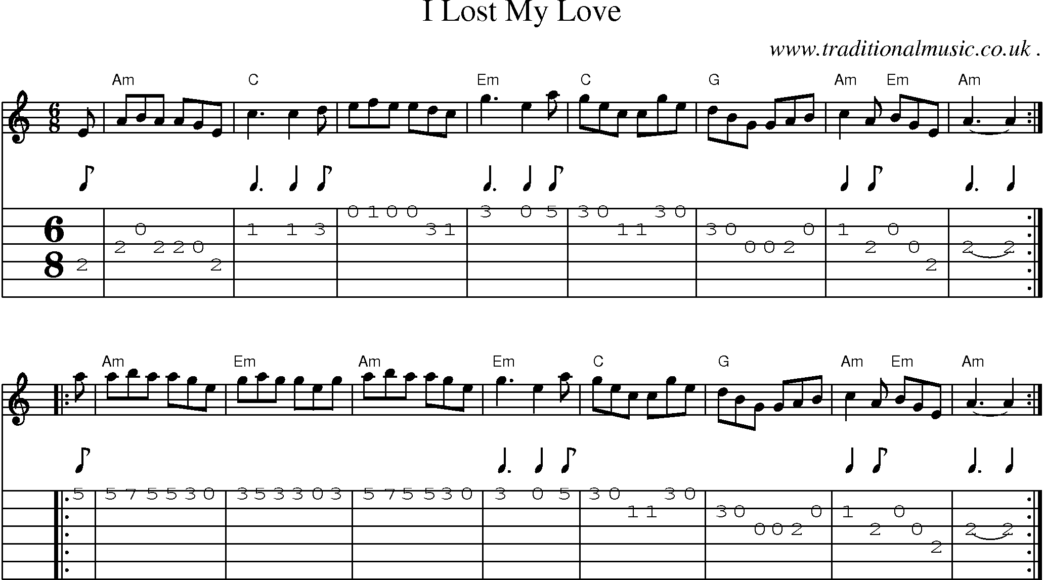 Sheet-music  score, Chords and Guitar Tabs for I Lost My Love