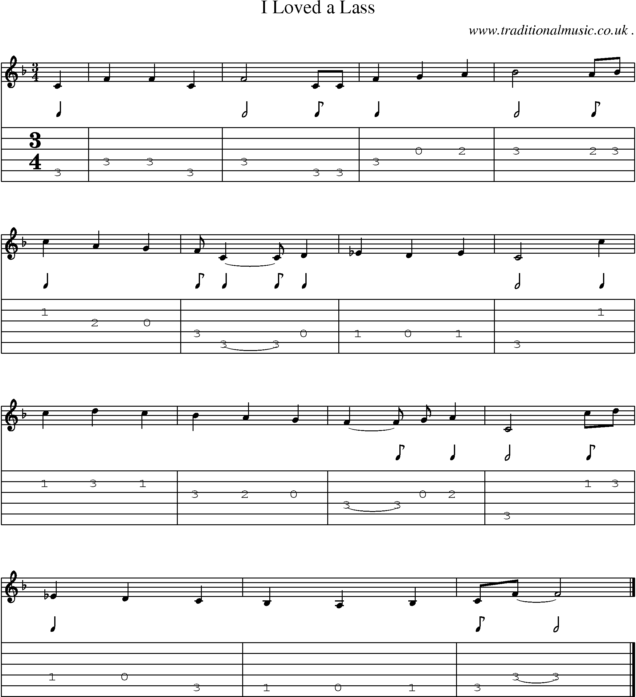 Sheet-music  score, Chords and Guitar Tabs for I Loved A Lass