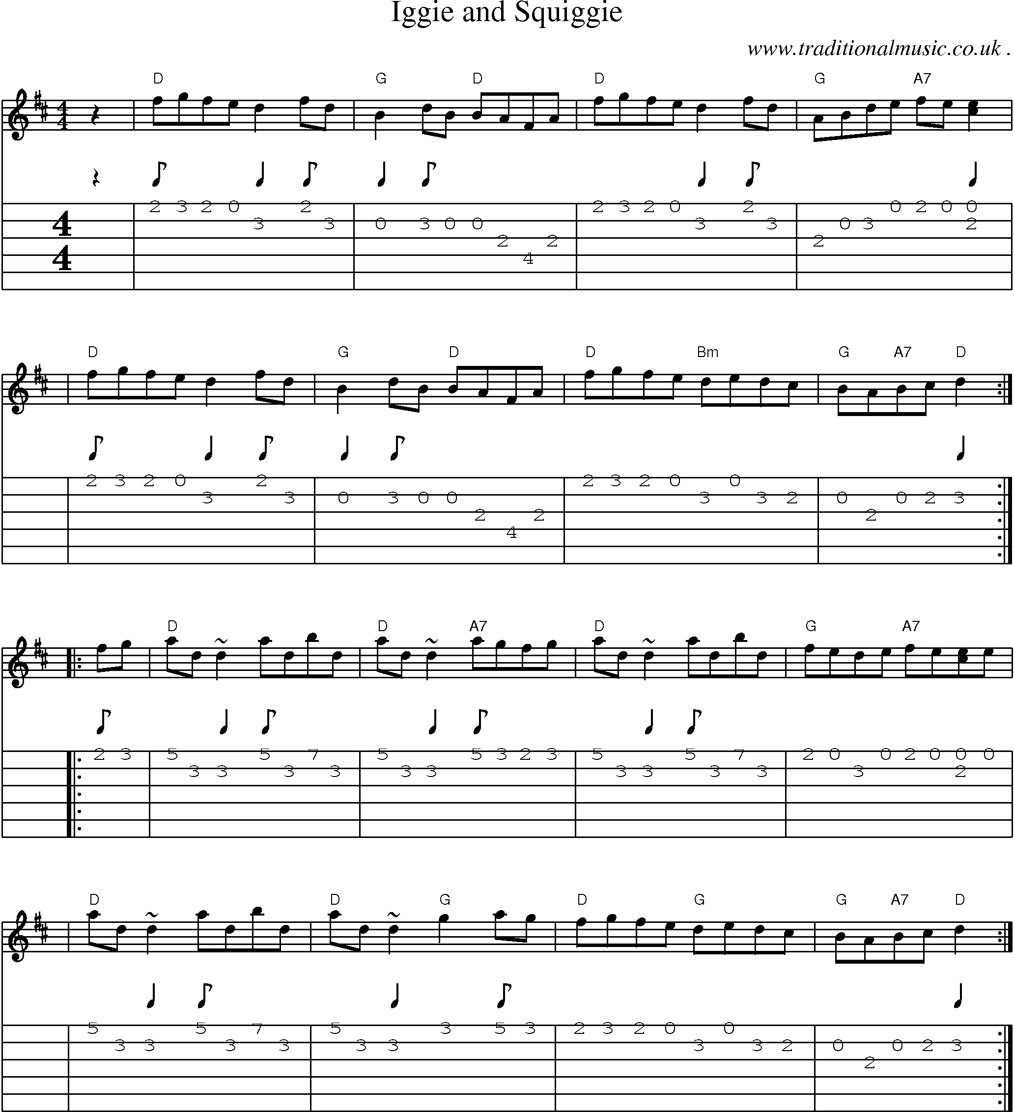 Sheet-music  score, Chords and Guitar Tabs for Iggie And Squiggie