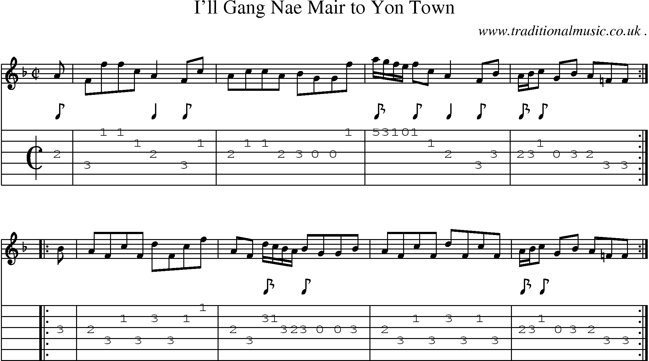 Sheet-music  score, Chords and Guitar Tabs for Ill Gang Nae Mair To Yon Town