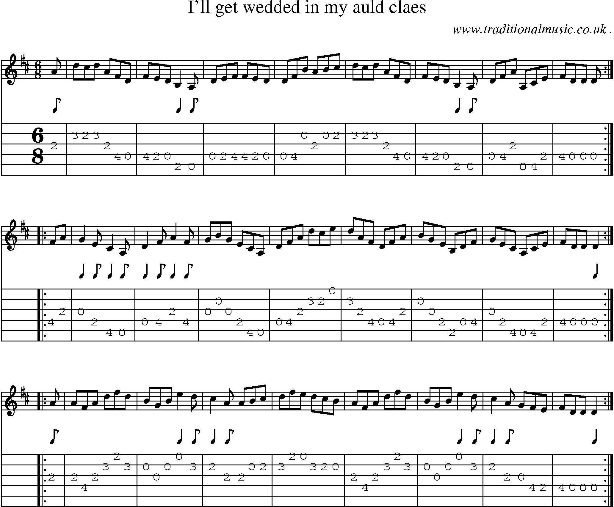 Sheet-music  score, Chords and Guitar Tabs for Ill Get Wedded In My Auld Claes