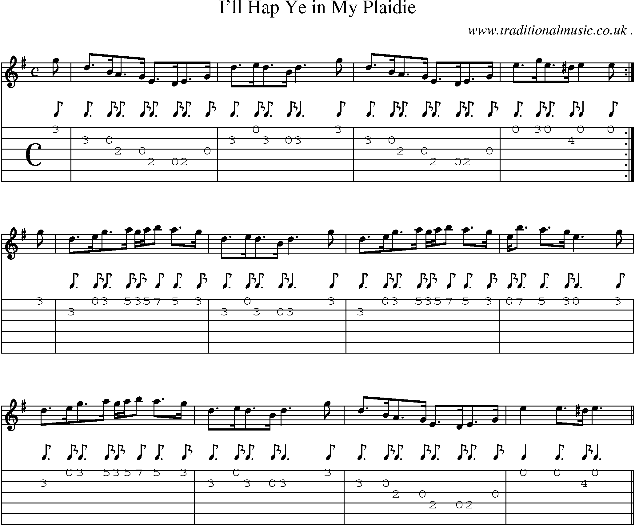 Sheet-music  score, Chords and Guitar Tabs for Ill Hap Ye In My Plaidie