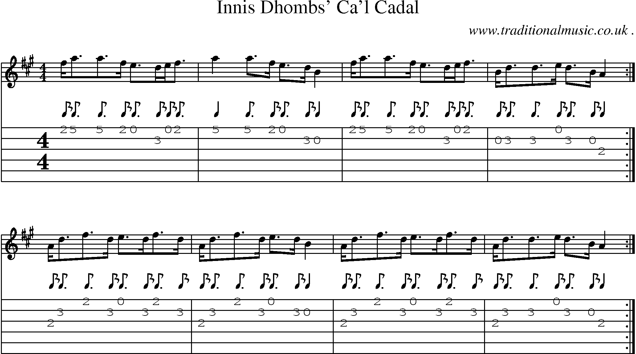 Sheet-music  score, Chords and Guitar Tabs for Innis Dhombs Cal Cadal