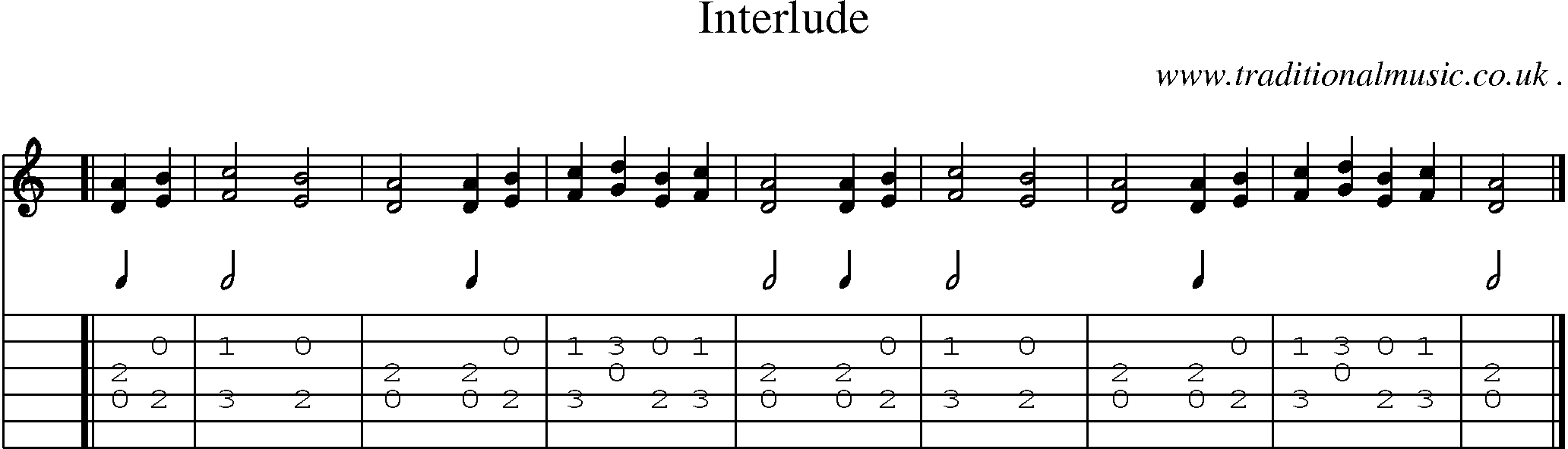 Sheet-music  score, Chords and Guitar Tabs for Interlude