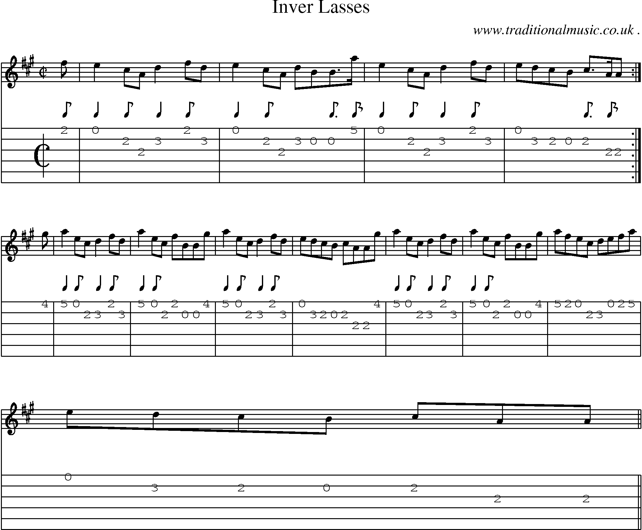 Sheet-music  score, Chords and Guitar Tabs for Inver Lasses