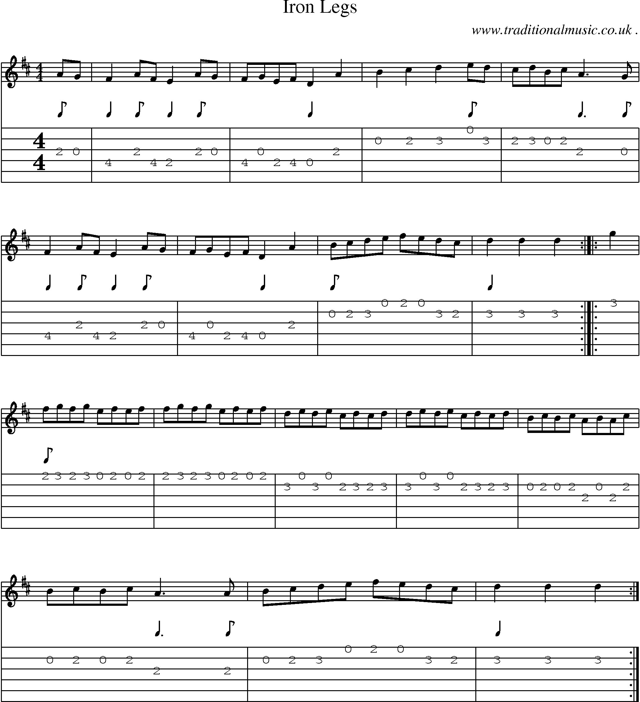 Sheet-music  score, Chords and Guitar Tabs for Iron Legs