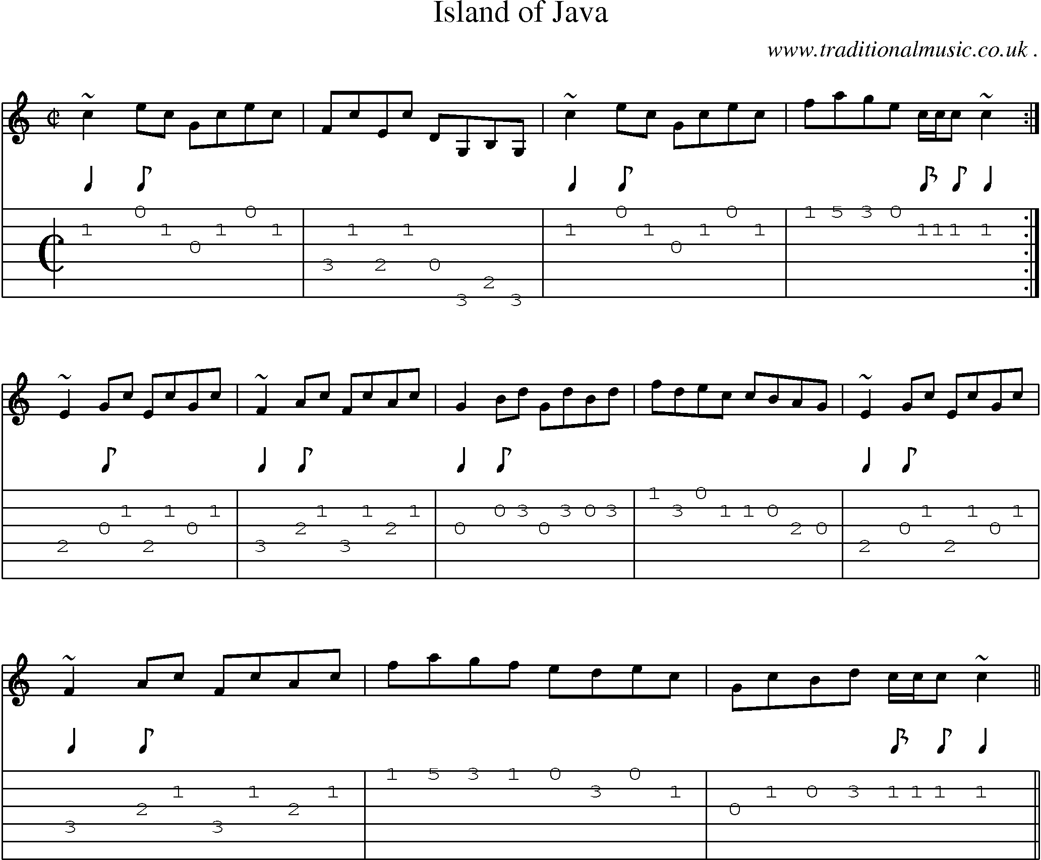 Sheet-music  score, Chords and Guitar Tabs for Island Of Java