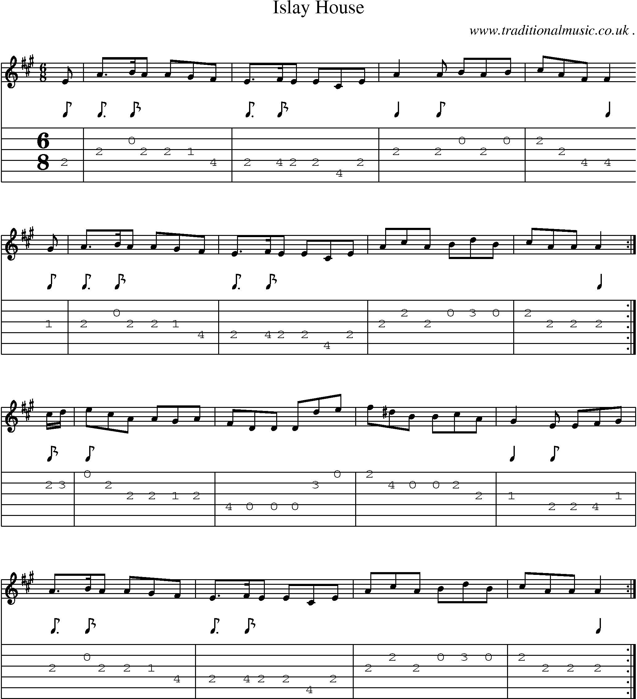 Sheet-music  score, Chords and Guitar Tabs for Islay House