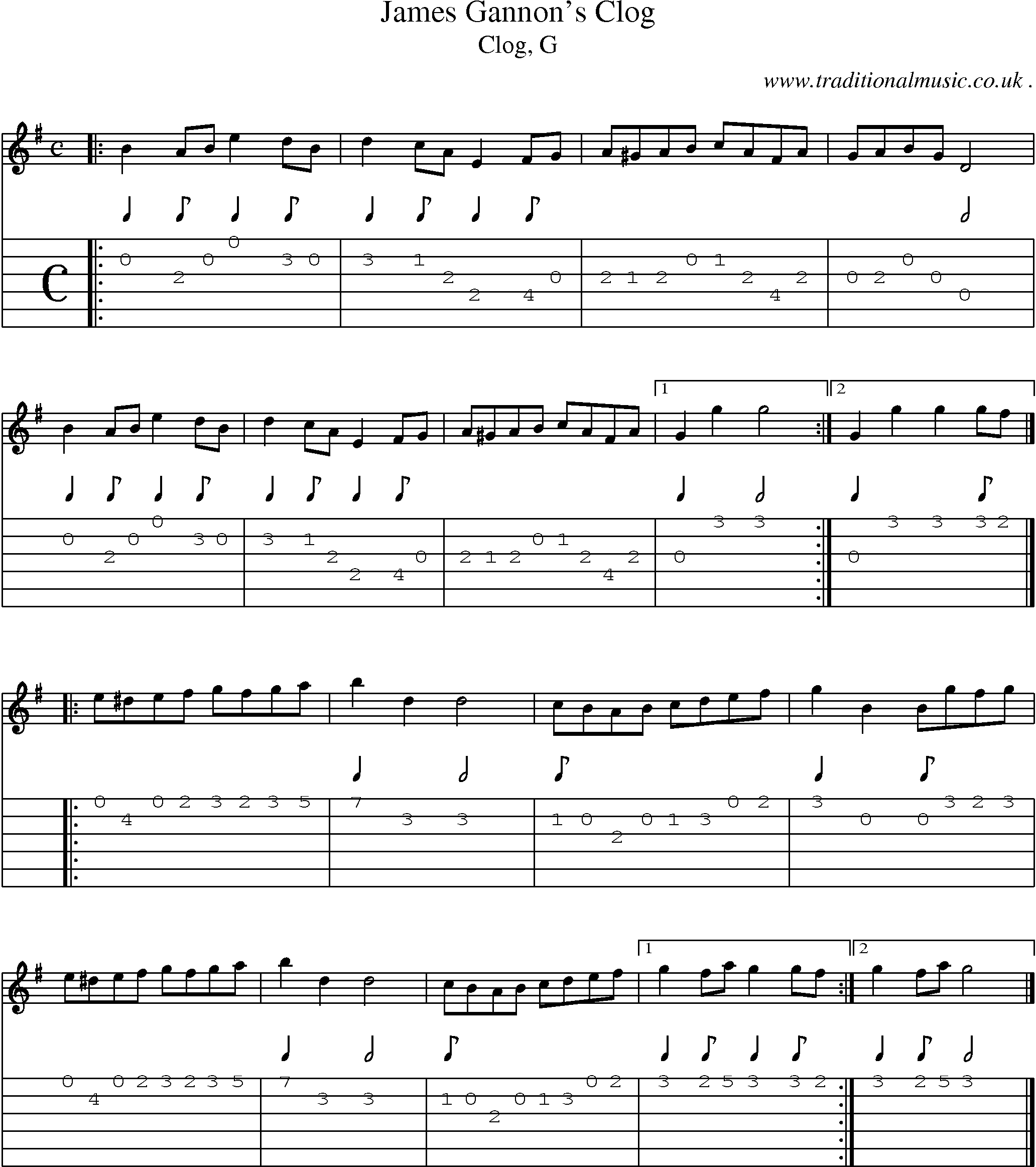 Sheet-music  score, Chords and Guitar Tabs for James Gannons Clog