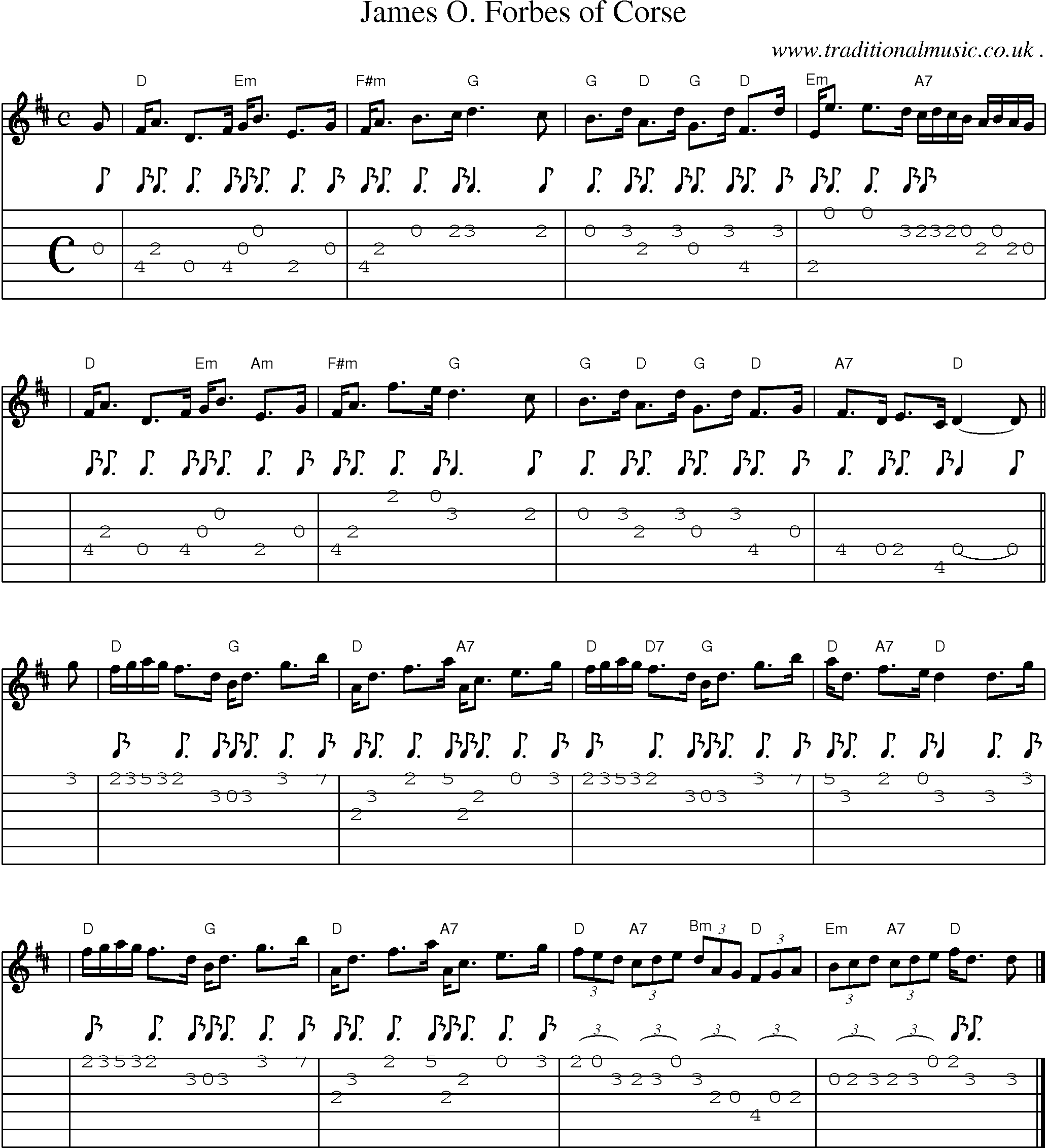 Sheet-music  score, Chords and Guitar Tabs for James O Forbes Of Corse